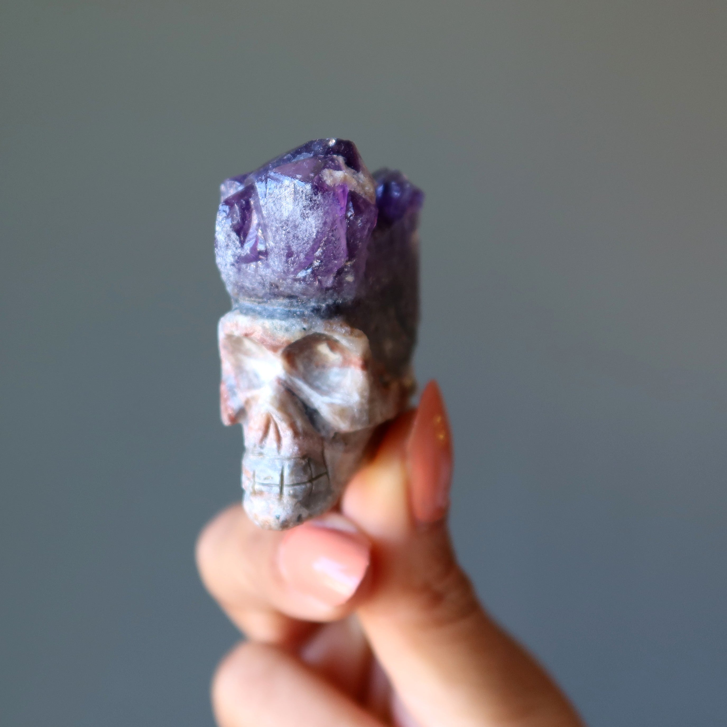 Amethyst Skull Geode Cluster Natural Purple Crystal Mohawk Gemstone