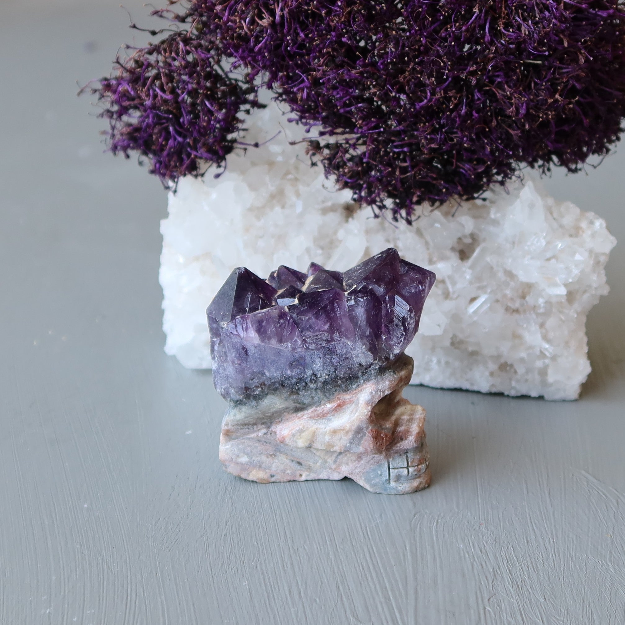 Amethyst Skull Geode Cluster Natural Purple Crystal Mohawk Gemstone