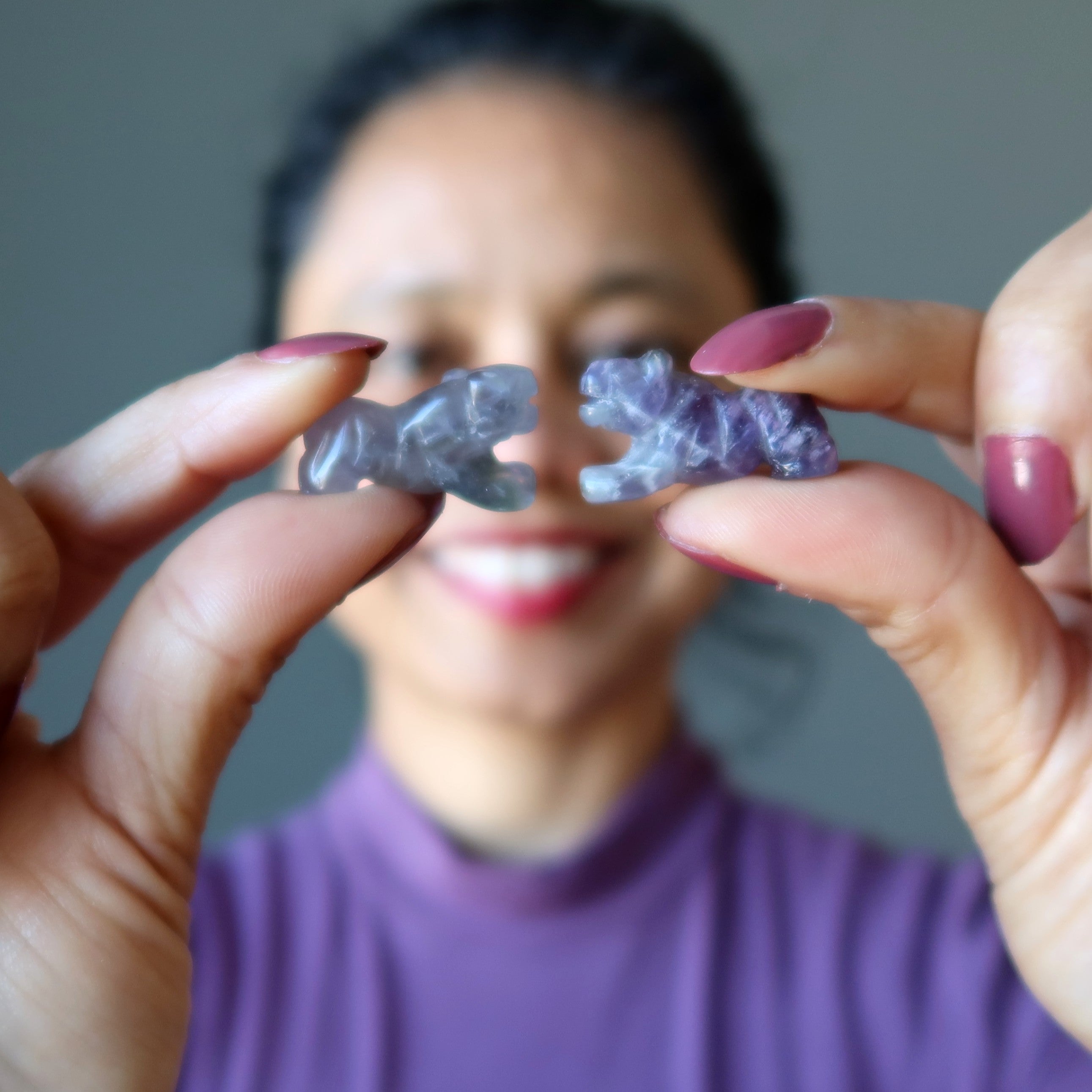 Amethyst-Tiger 1" Miniatur-Paar Tiergeist-Beschützer