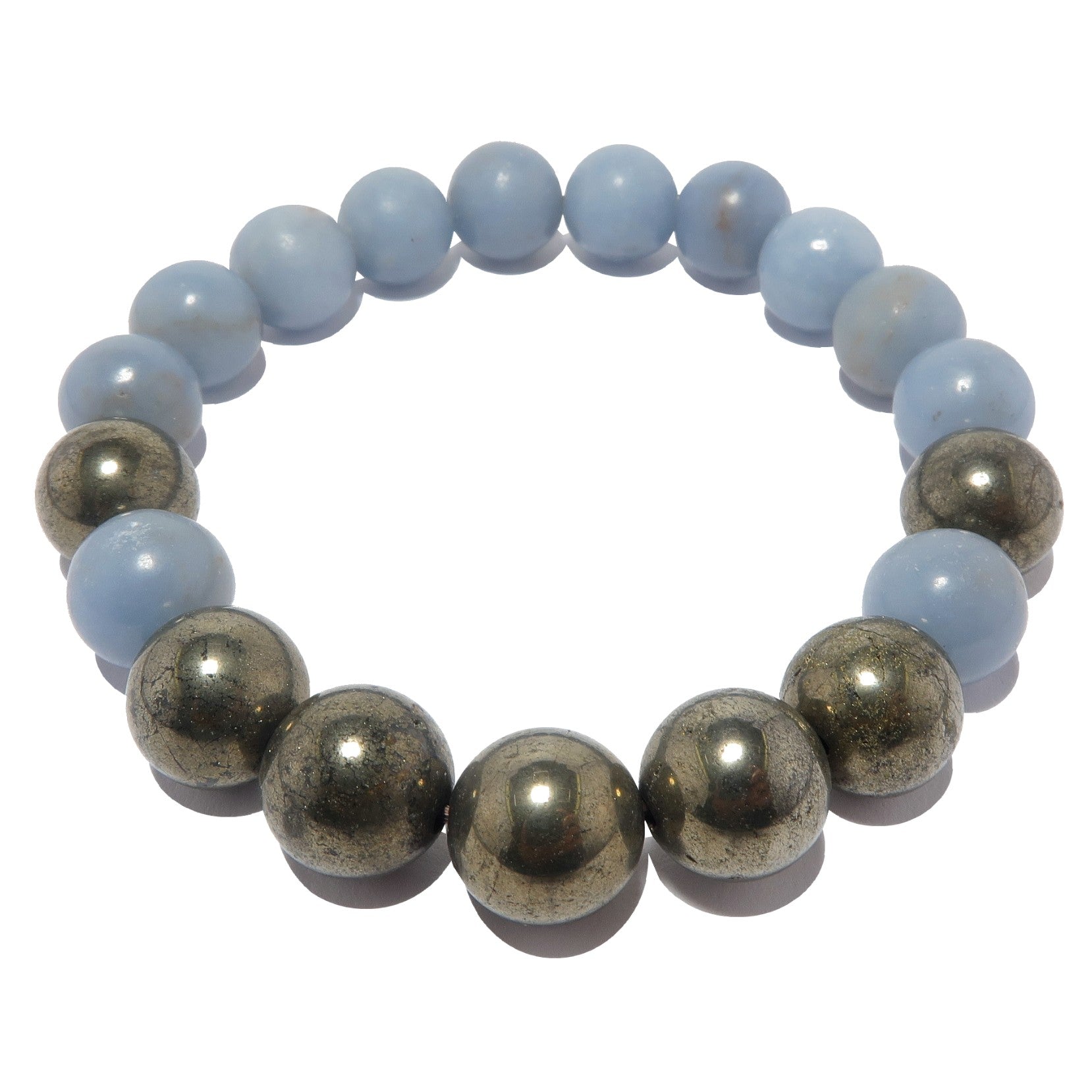 Angelite Bracelet & Pyrite Gems Blue Gold Angel of Abundance