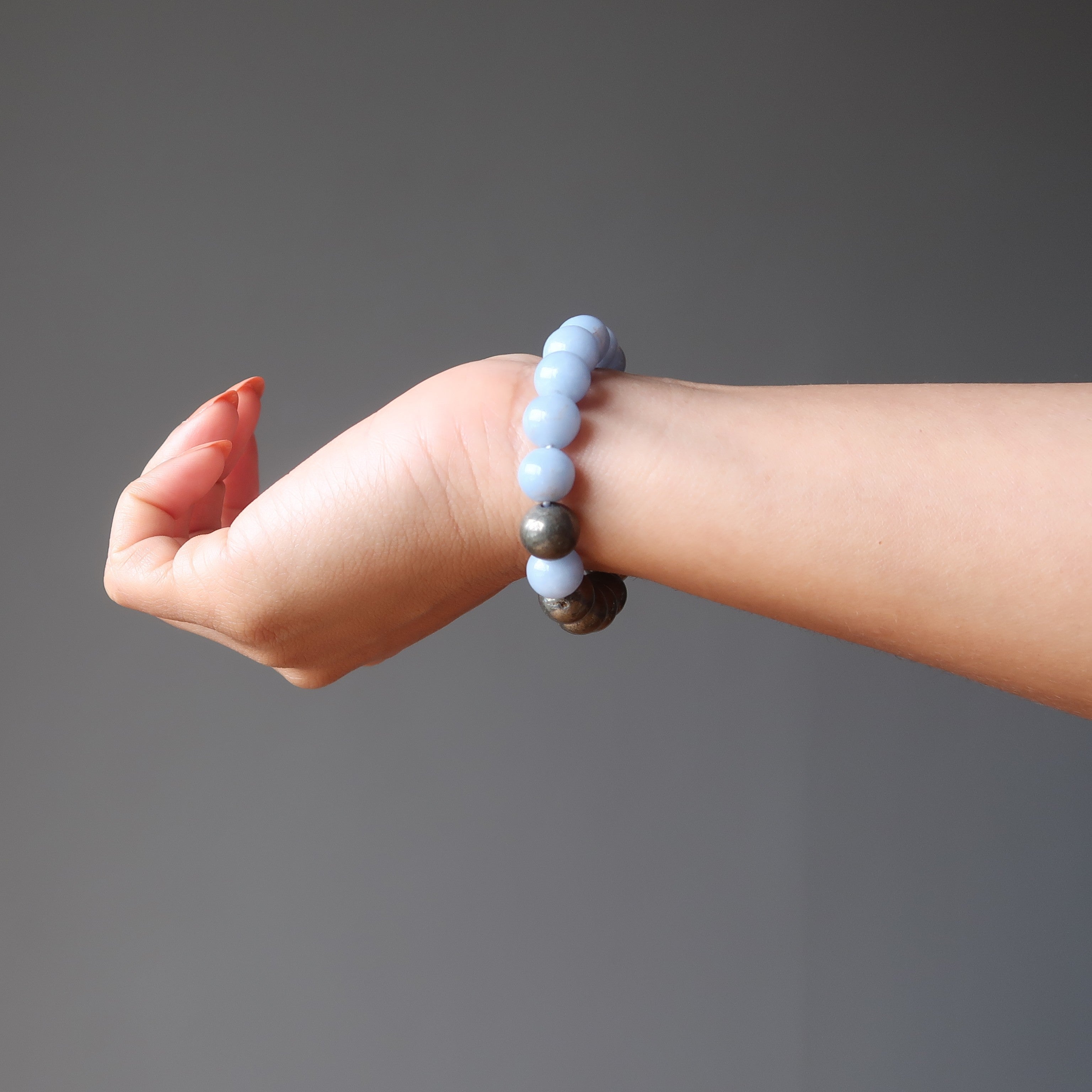 Angelite Bracelet & Pyrite Gems Blue Gold Angel of Abundance
