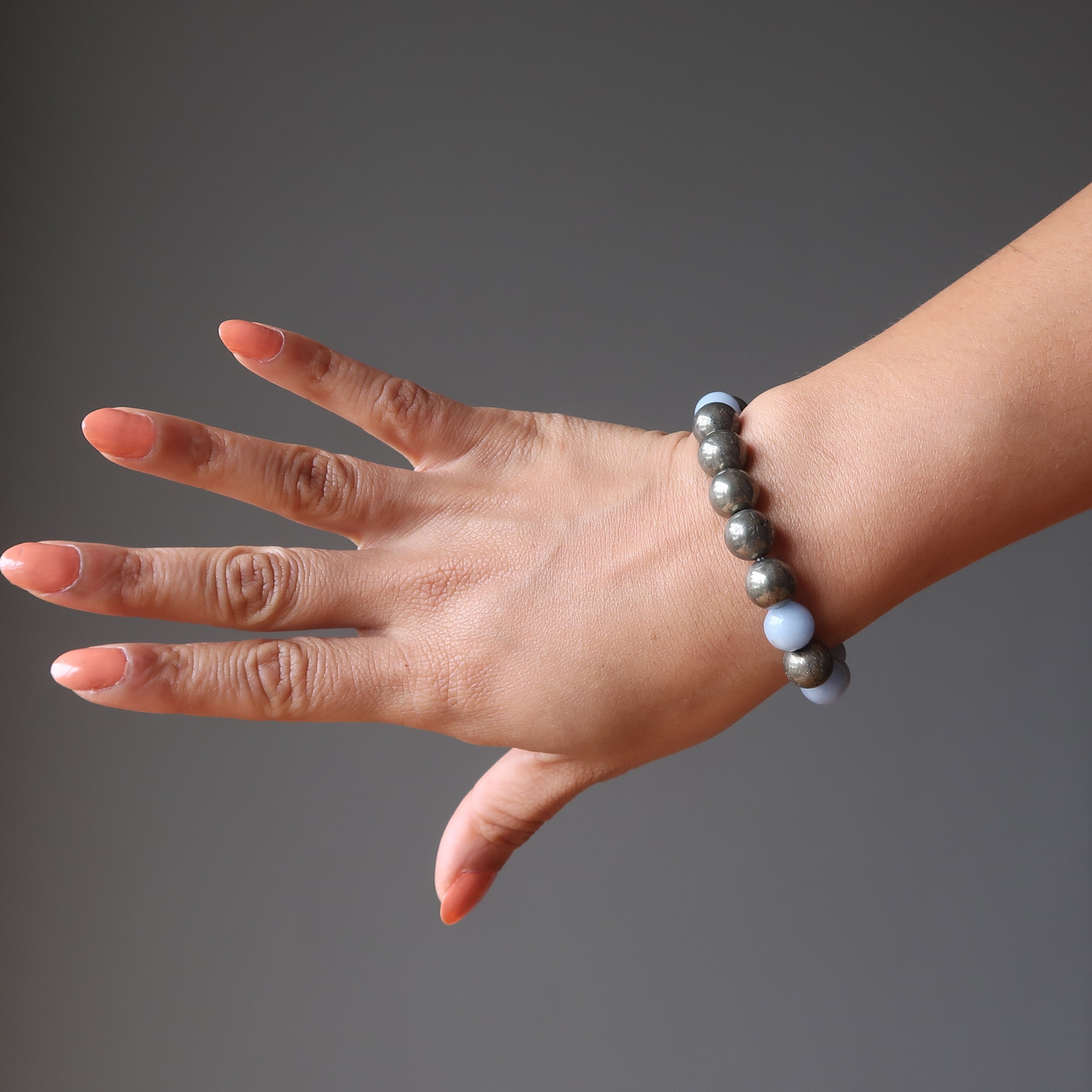 Angelite Bracelet & Pyrite Gems Blue Gold Angel of Abundance