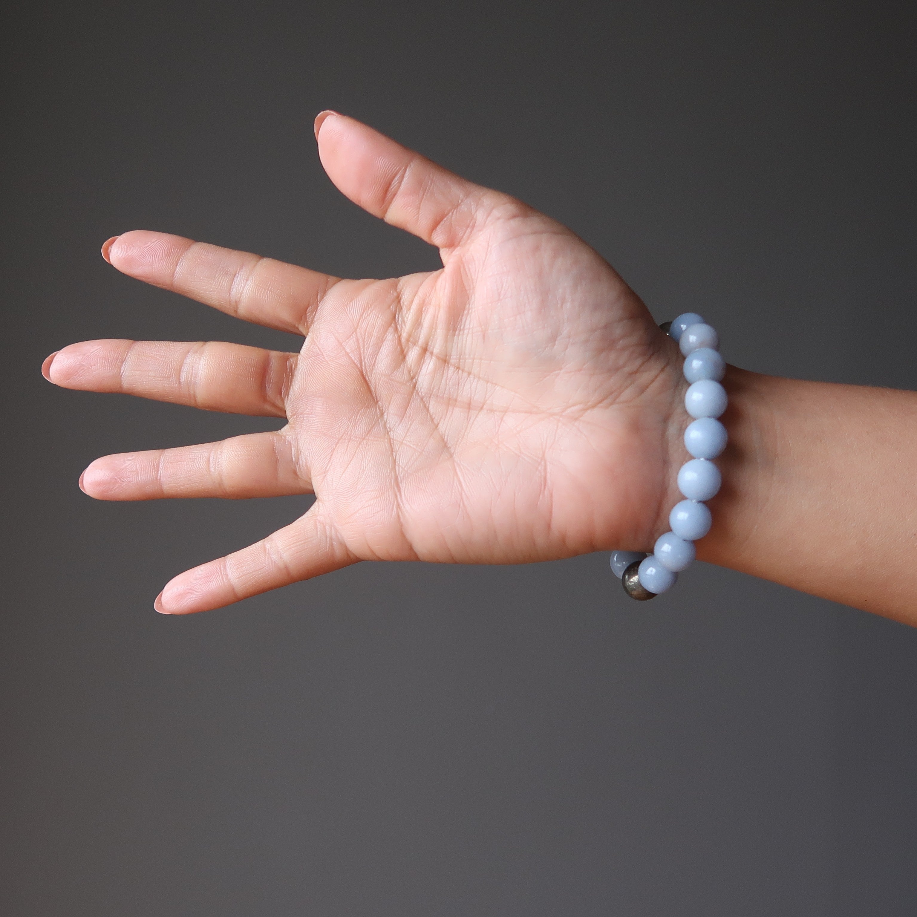 Angelite Bracelet & Pyrite Gems Blue Gold Angel of Abundance