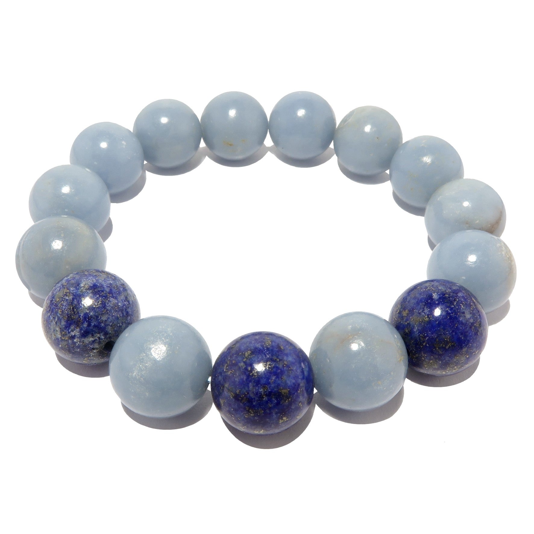 Angelite Bracelet & Lapis Lazuli Gemstone Beads Pyrite Starry Sky