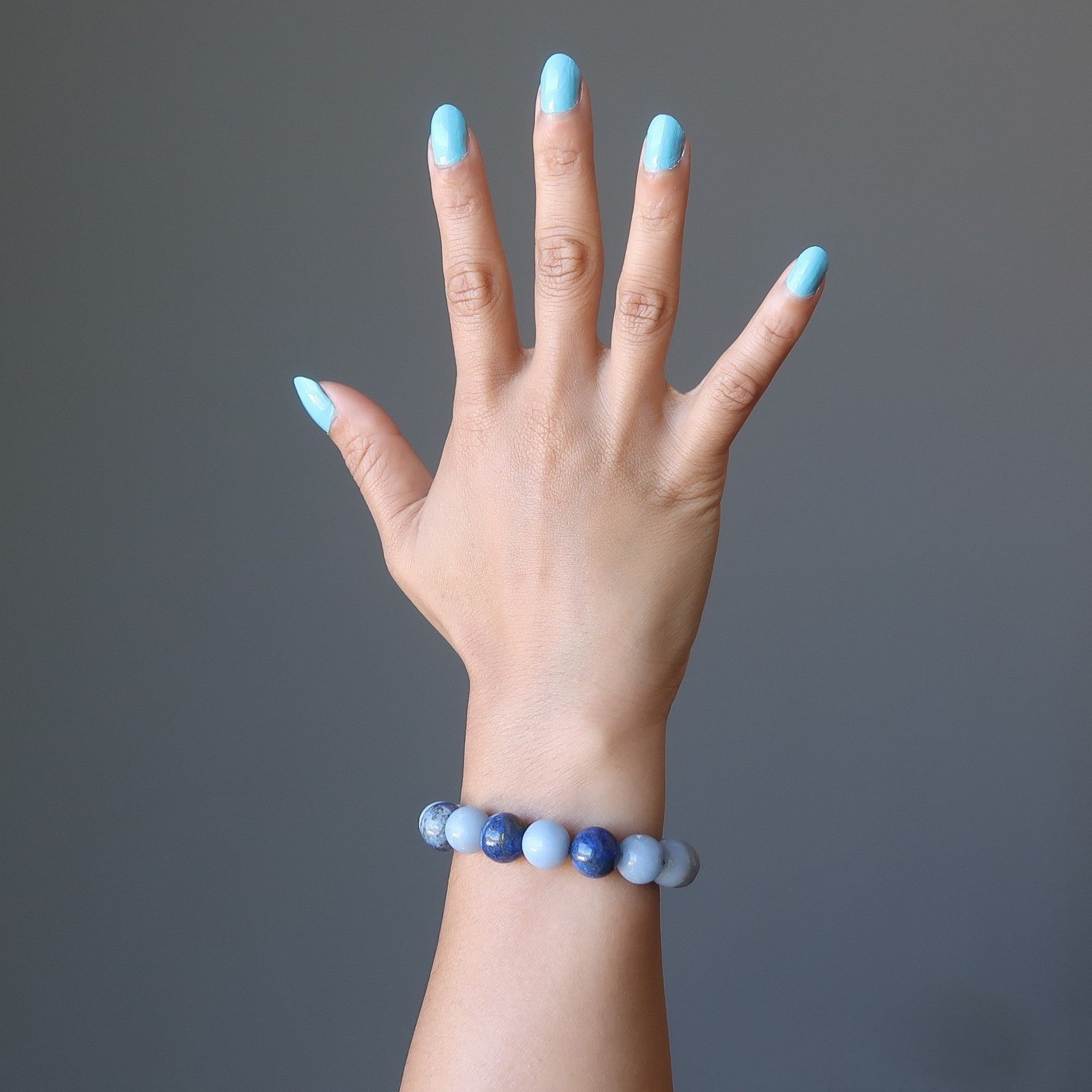 Angelite Bracelet & Lapis Lazuli Gemstone Beads Pyrite Starry Sky