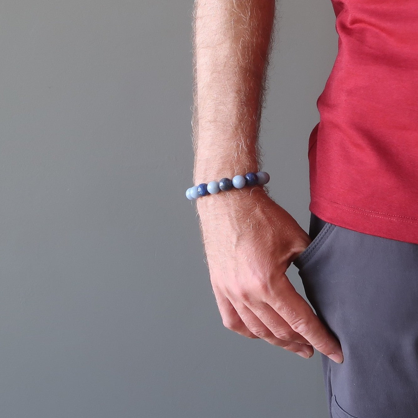 Angelite Bracelet & Lapis Lazuli Gemstone Beads Pyrite Starry Sky