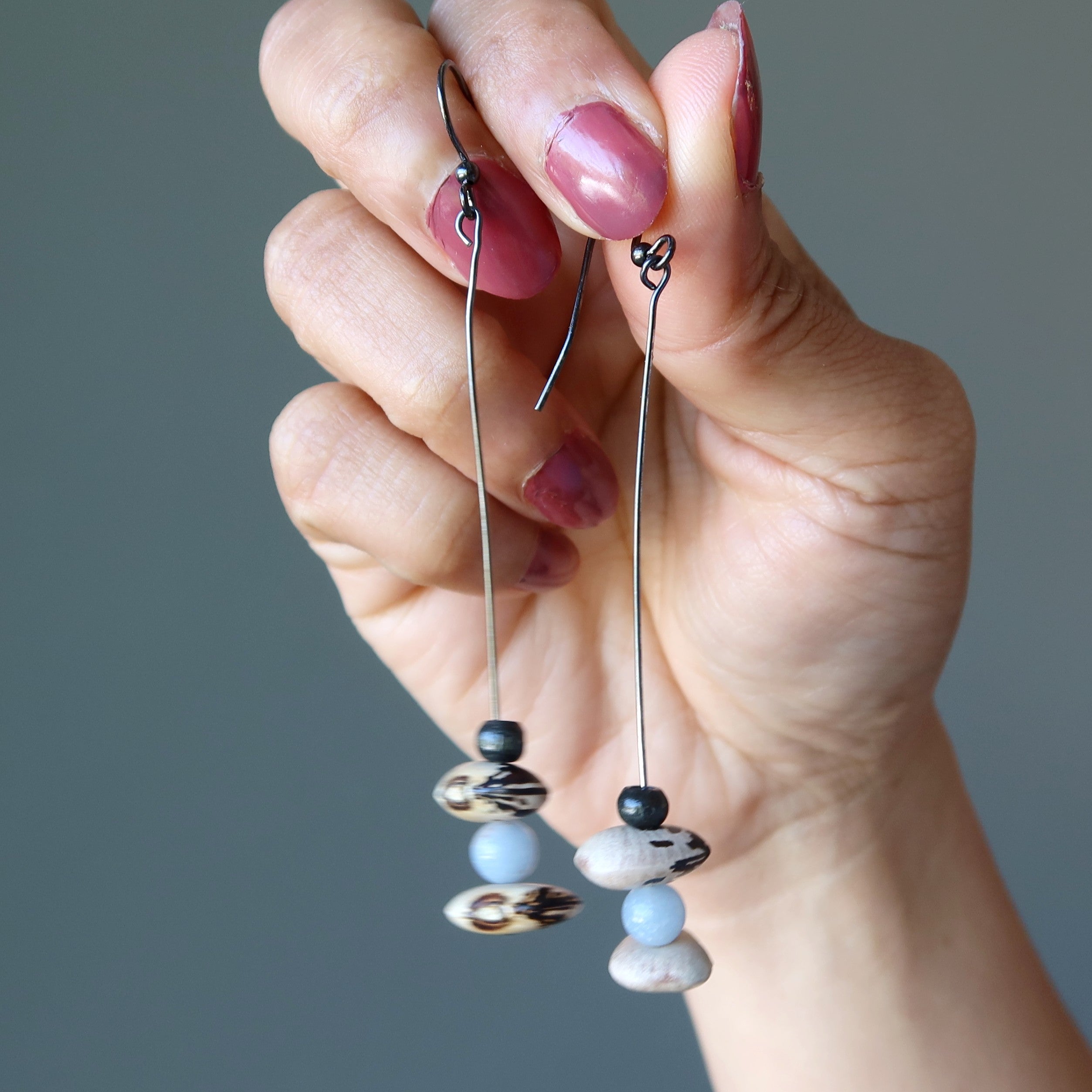 Angelite Earrings Eccentric Wood Hopi Bean