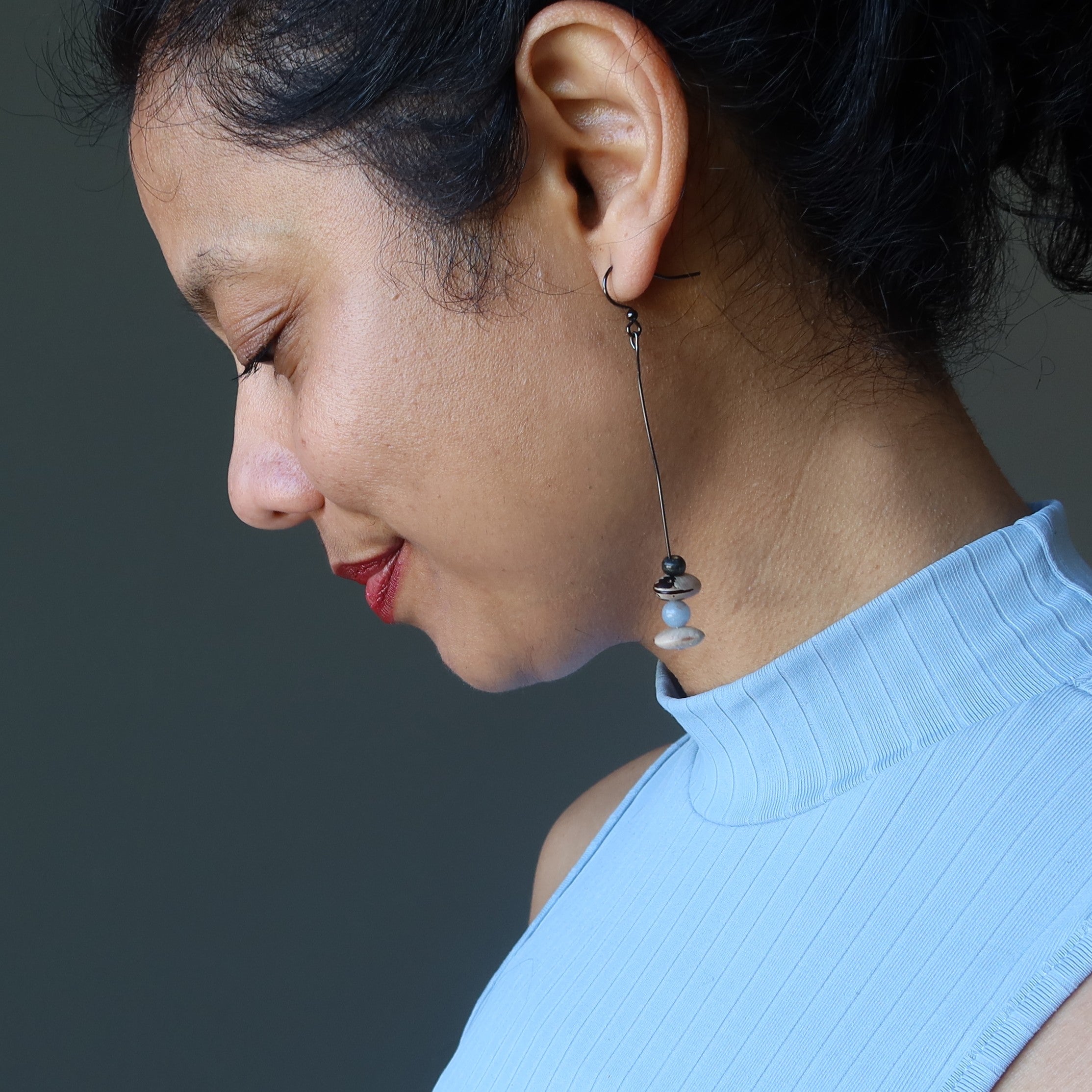 Angelite Earrings Eccentric Wood Hopi Bean