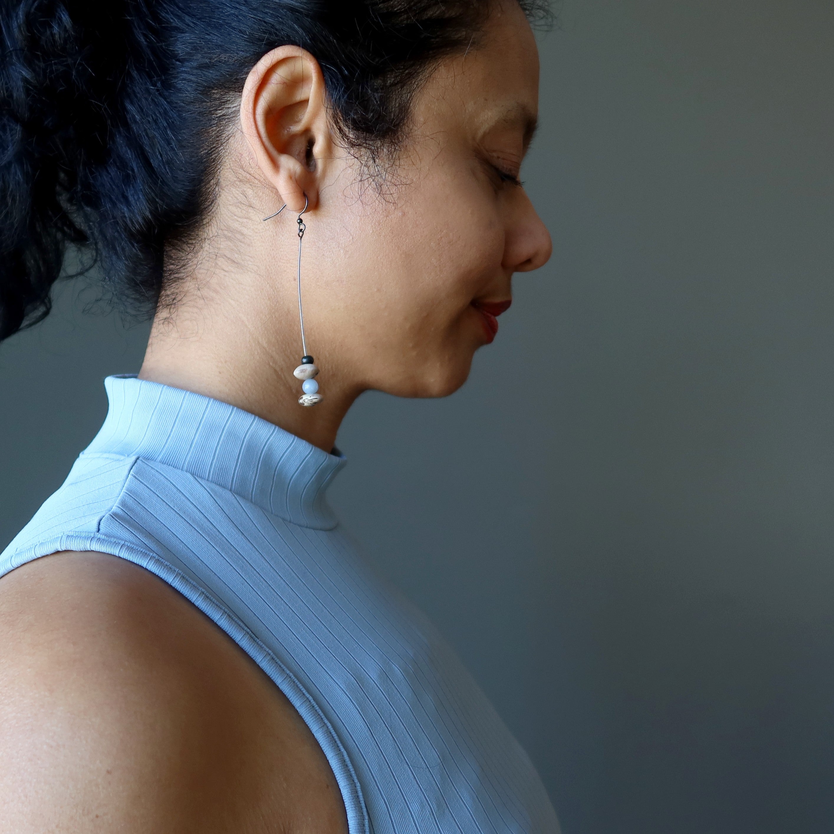 Angelite Earrings Eccentric Wood Hopi Bean