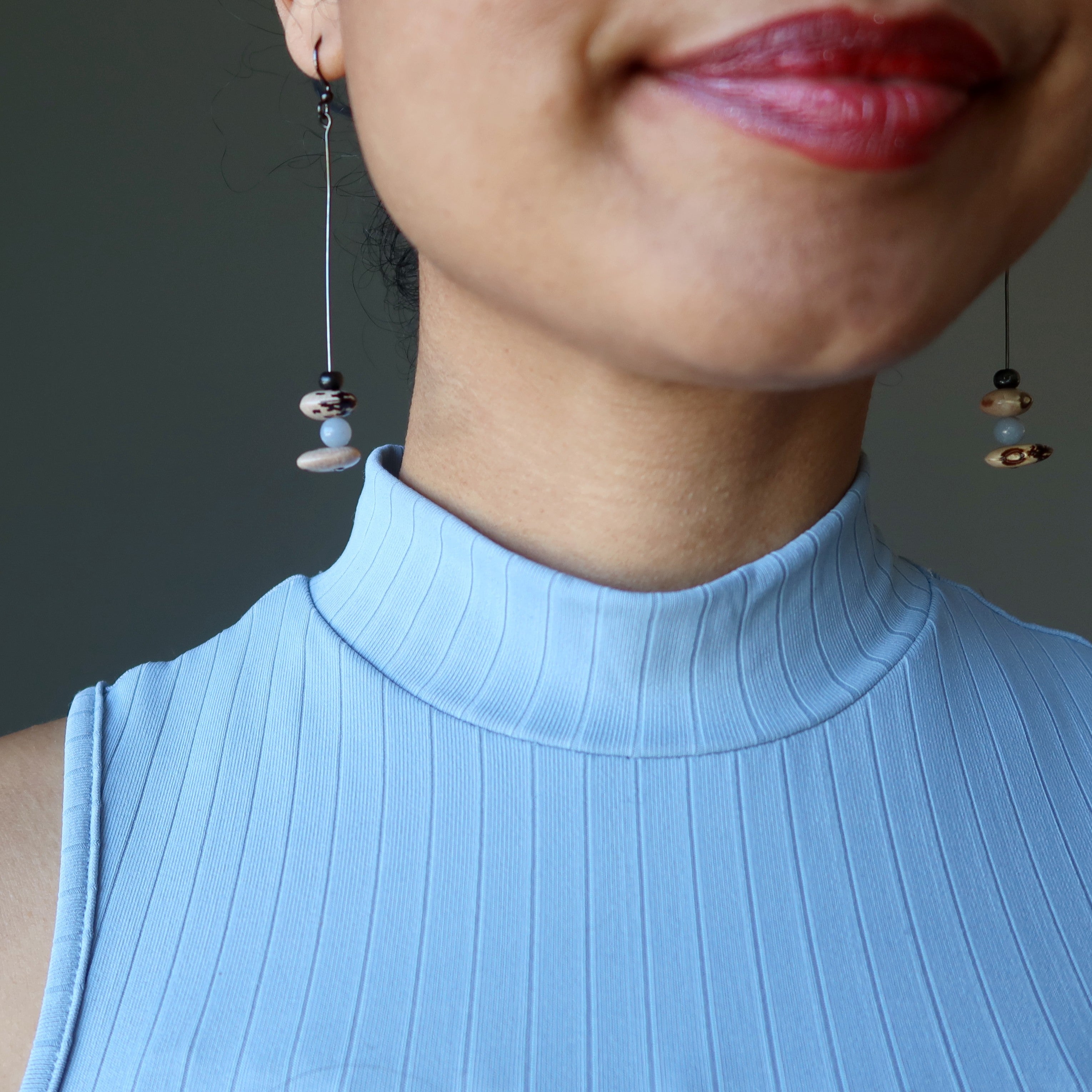 Angelite Earrings Eccentric Wood Hopi Bean