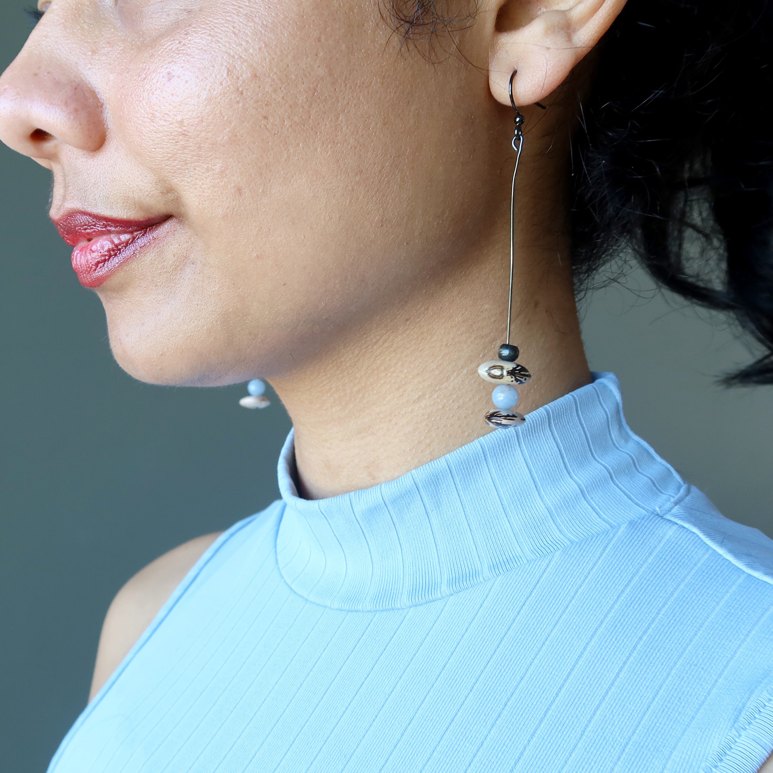Angelite Earrings Eccentric Wood Hopi Bean