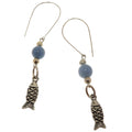 Boucles d'oreilles Angélite Mer bleue sereine Poisson argenté Bijou
