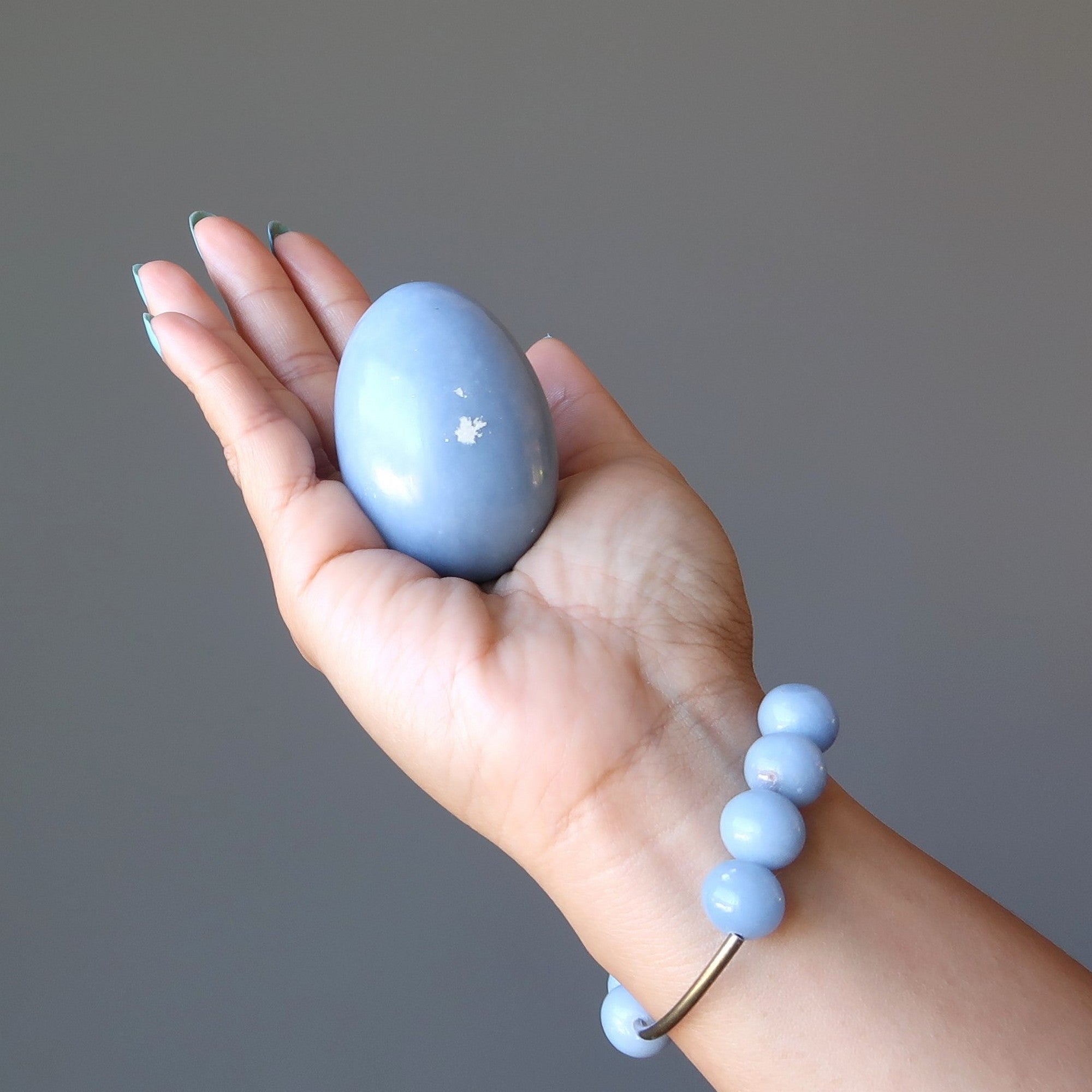 Angelite Ei Blau Schutzengel Himmlischer Meditations-Edelstein