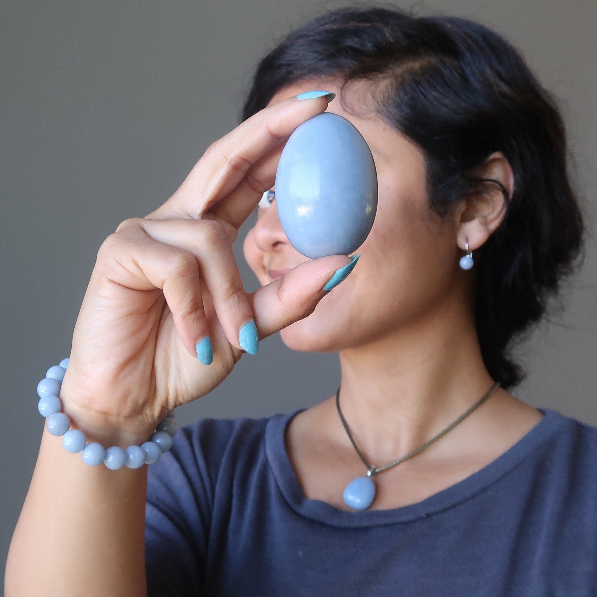 Angelite Ei Blau Schutzengel Himmlischer Meditations-Edelstein