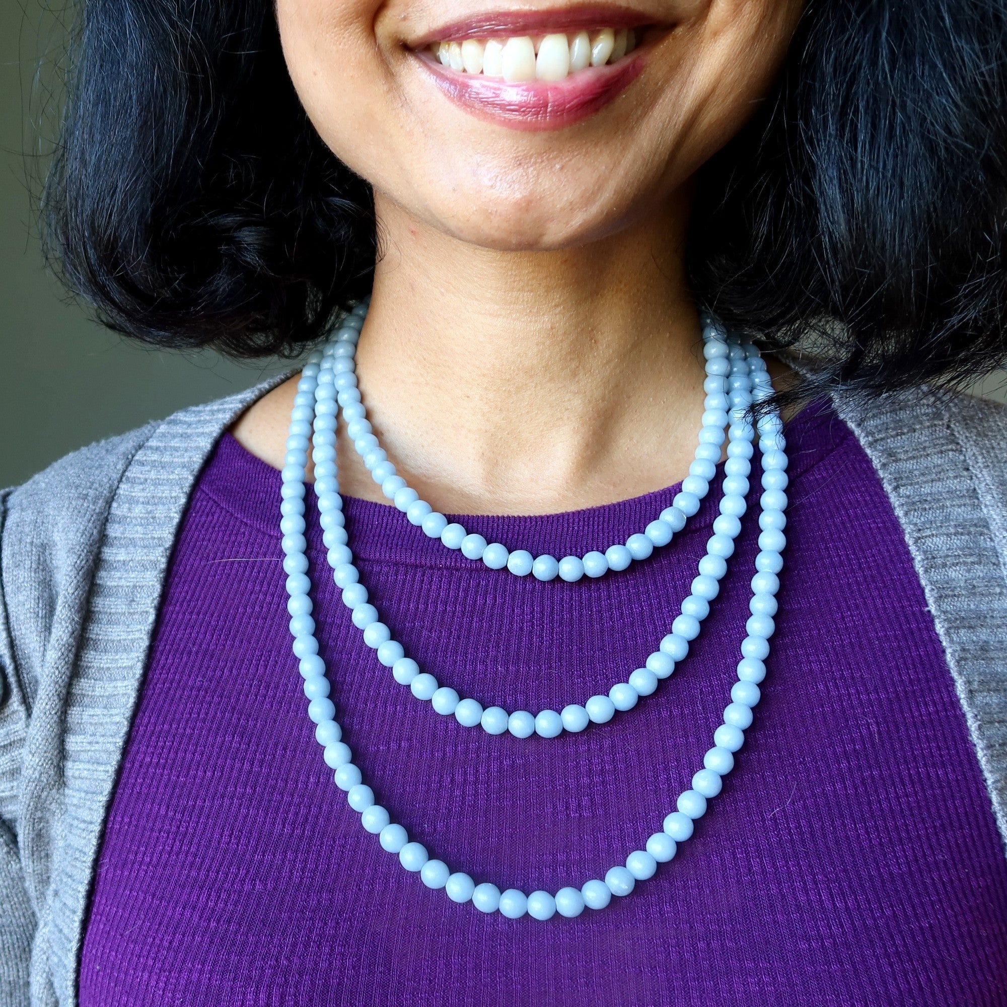 Collier Angélite Anges Autour Cristal Bleu