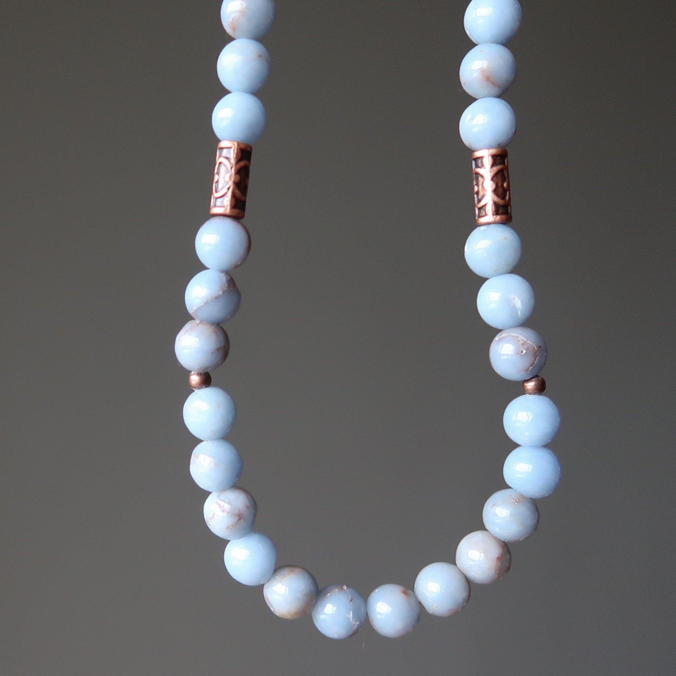Angelite Necklace Hug of Angels Antiqued Copper