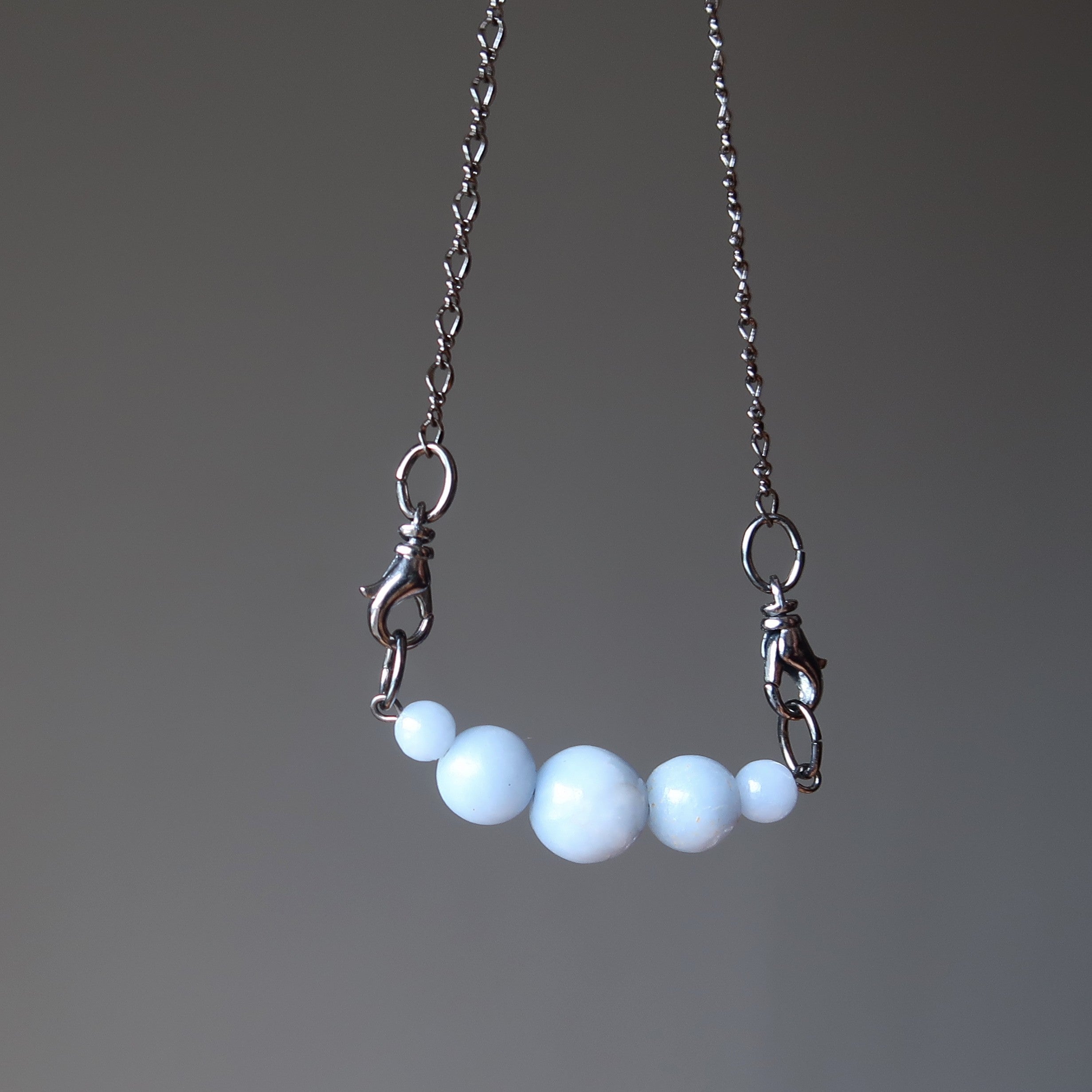 Angelite Necklace Cloud of Serenity Blue Gem Gunmetal