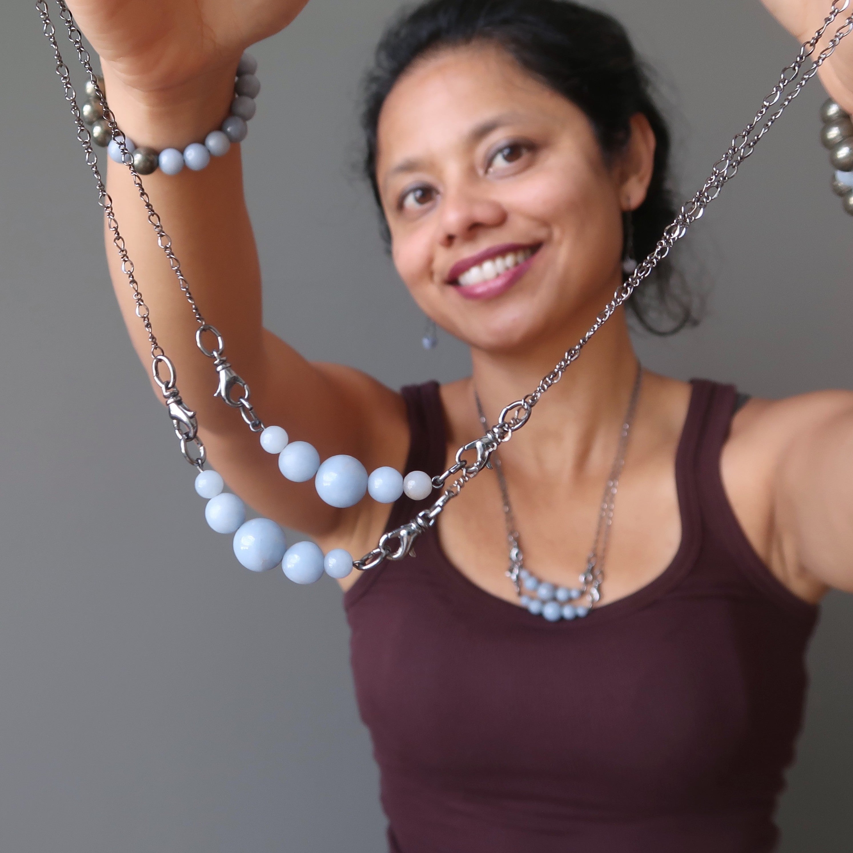 Angelite Necklace Cloud of Serenity Blue Gem Gunmetal