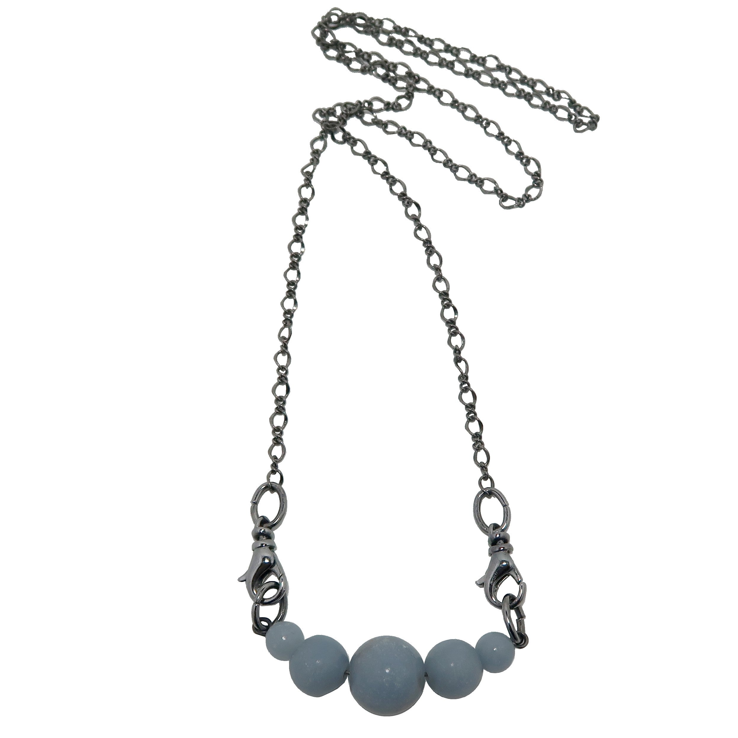 Angelite Necklace Cloud of Serenity Blue Gem Gunmetal