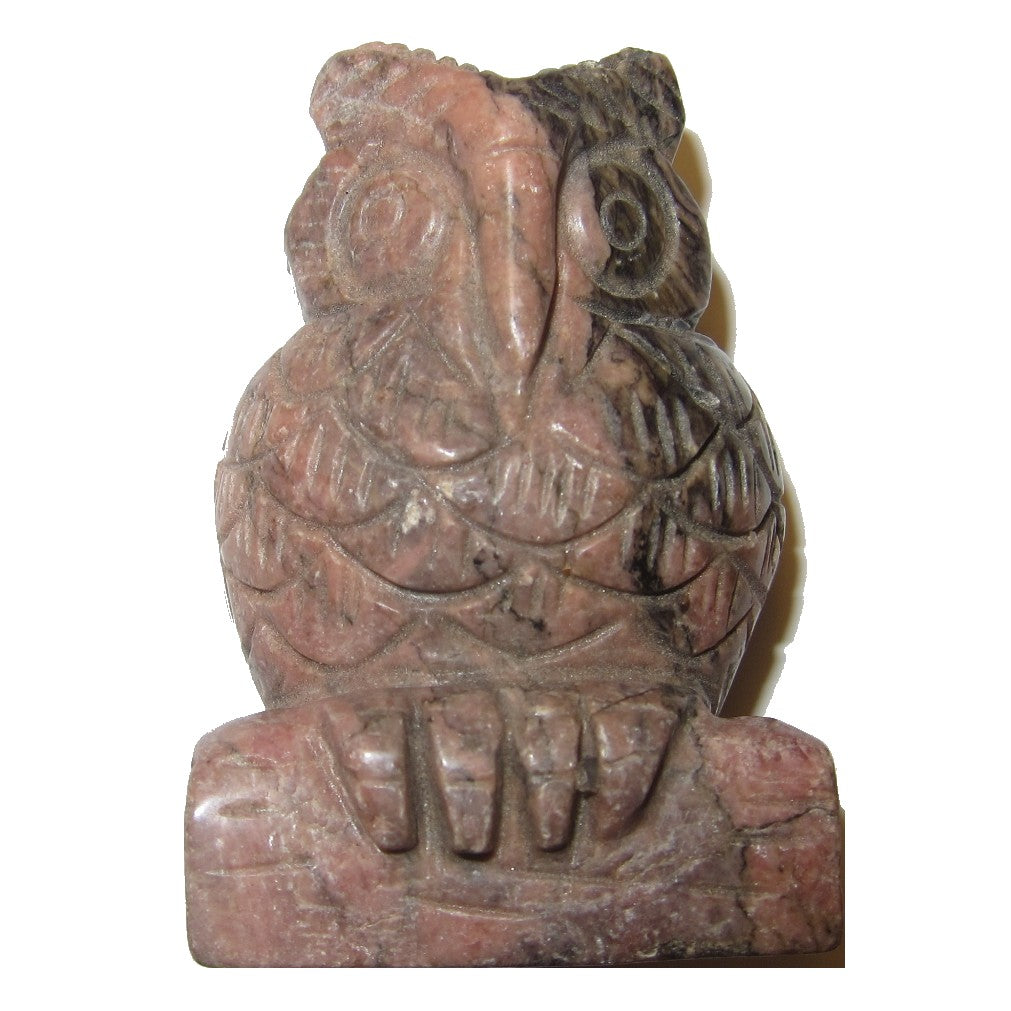 Rhodonite Owl Figurine Pink Messenger of Love Gemstone