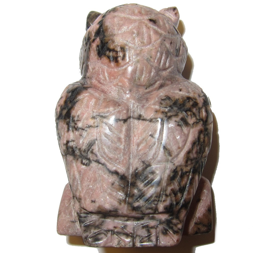 Rhodonite Owl Figurine Pink Messenger of Love Gemstone