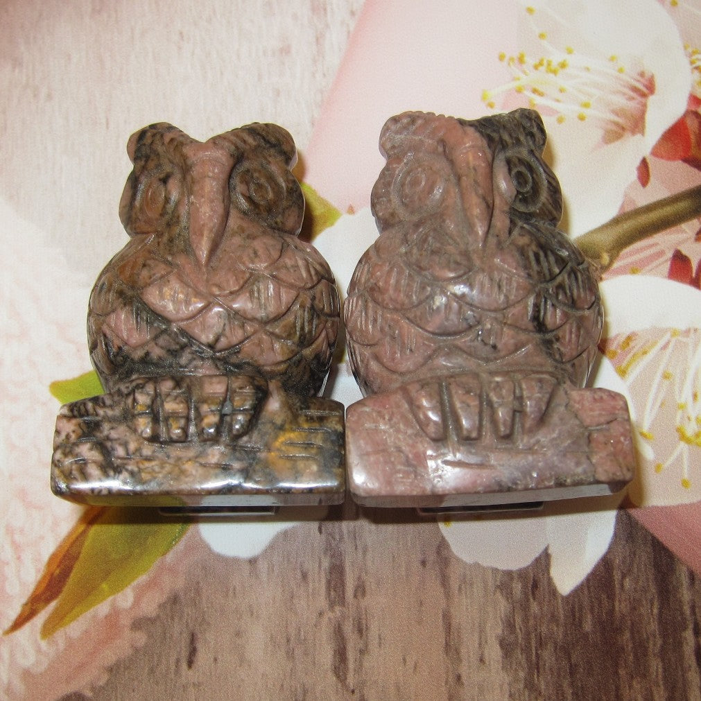 Rhodonite Owl Figurine Pink Messenger of Love Gemstone