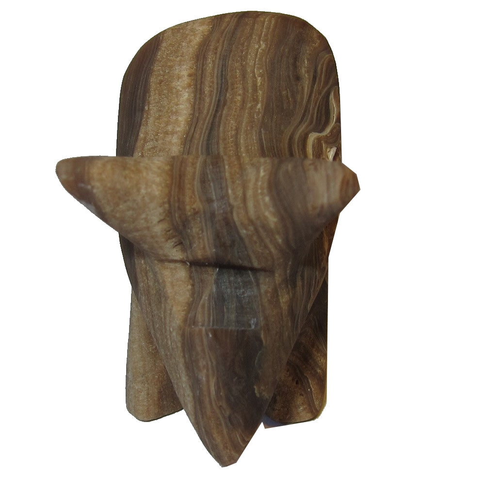 Figurine de tricératops en aragonite, grand tourbillon marron, en pierre gemme