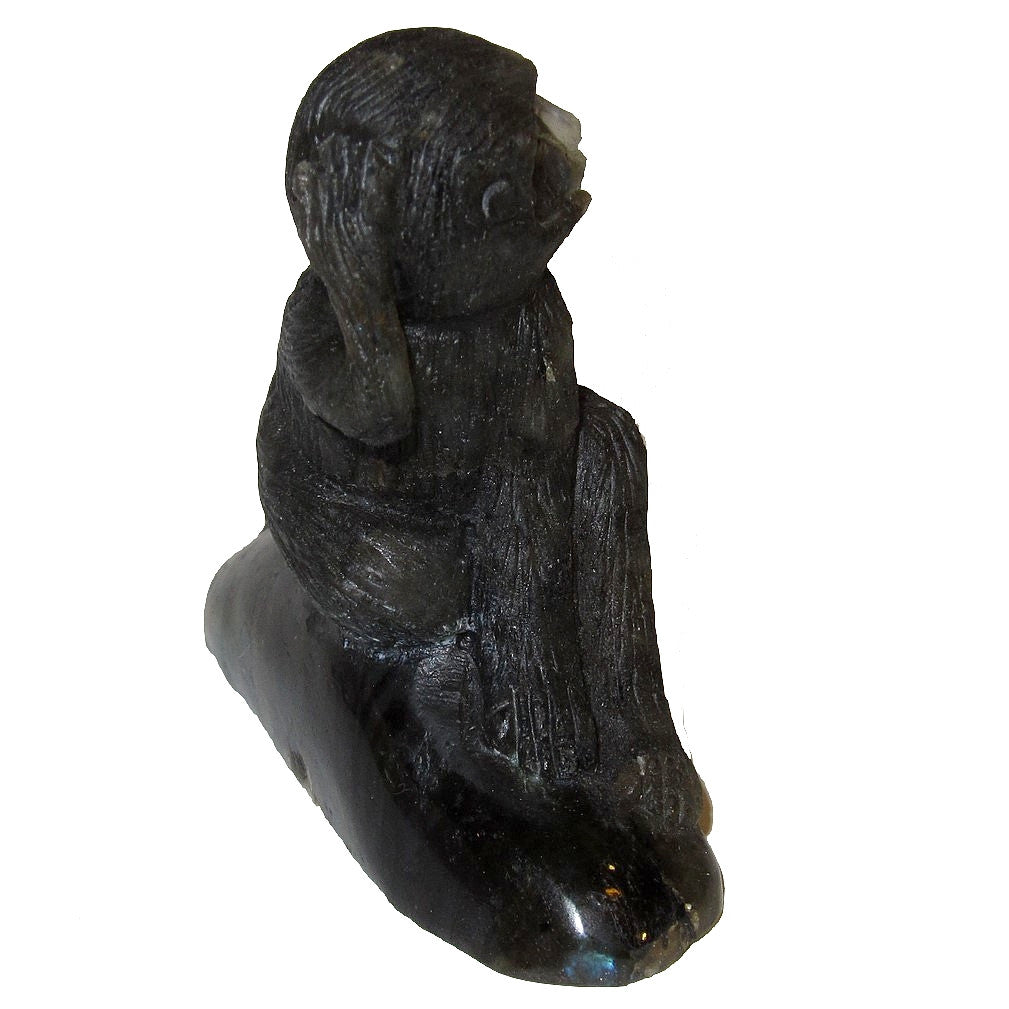 Figurine d'animal sculptée en cristal de labradorite bleue irisée, singe