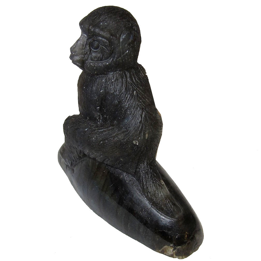 Figurine d'animal sculptée en cristal de labradorite bleue irisée, singe