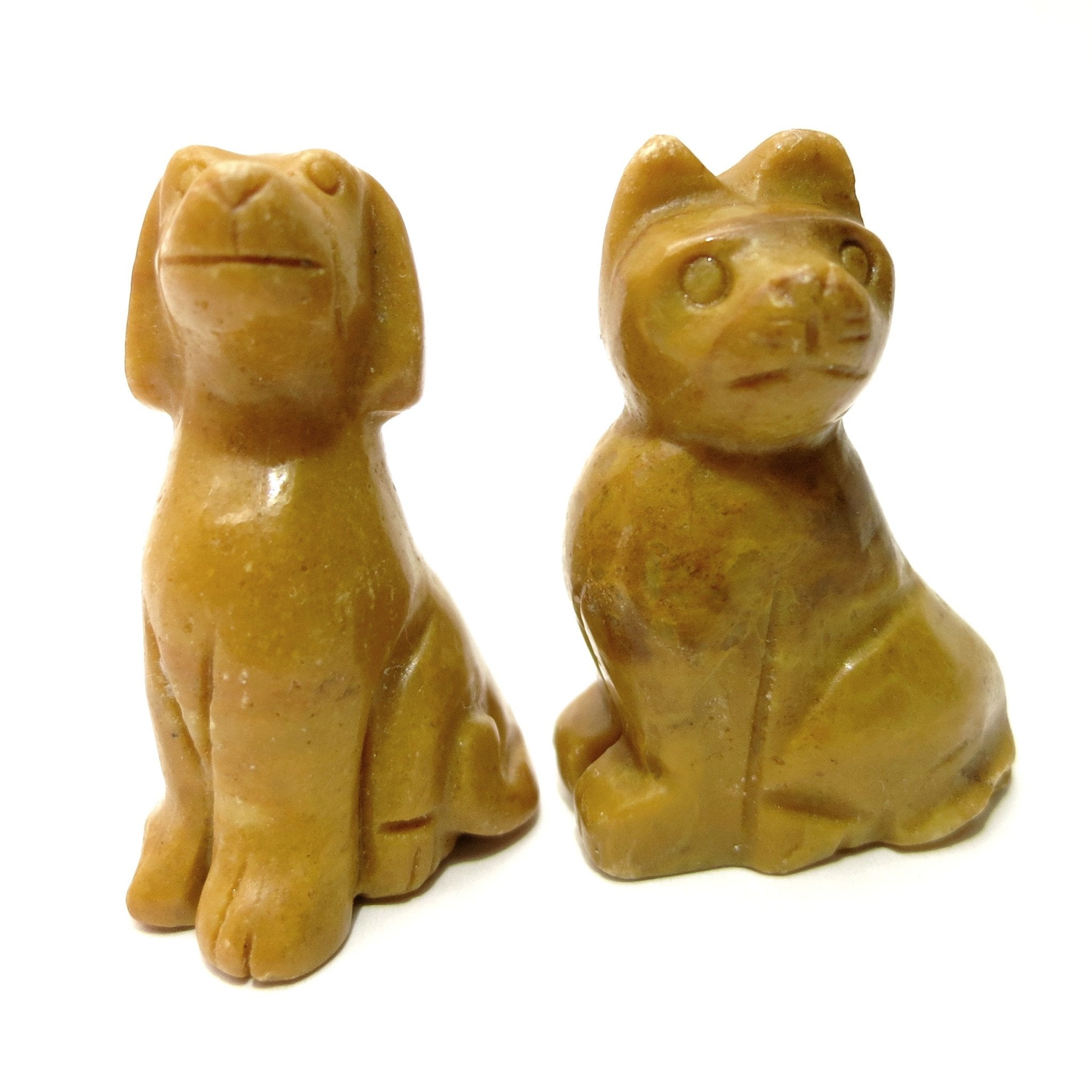 Figurine en pierre de jaspe moutarde Chat et Chien, ensemble animal totem