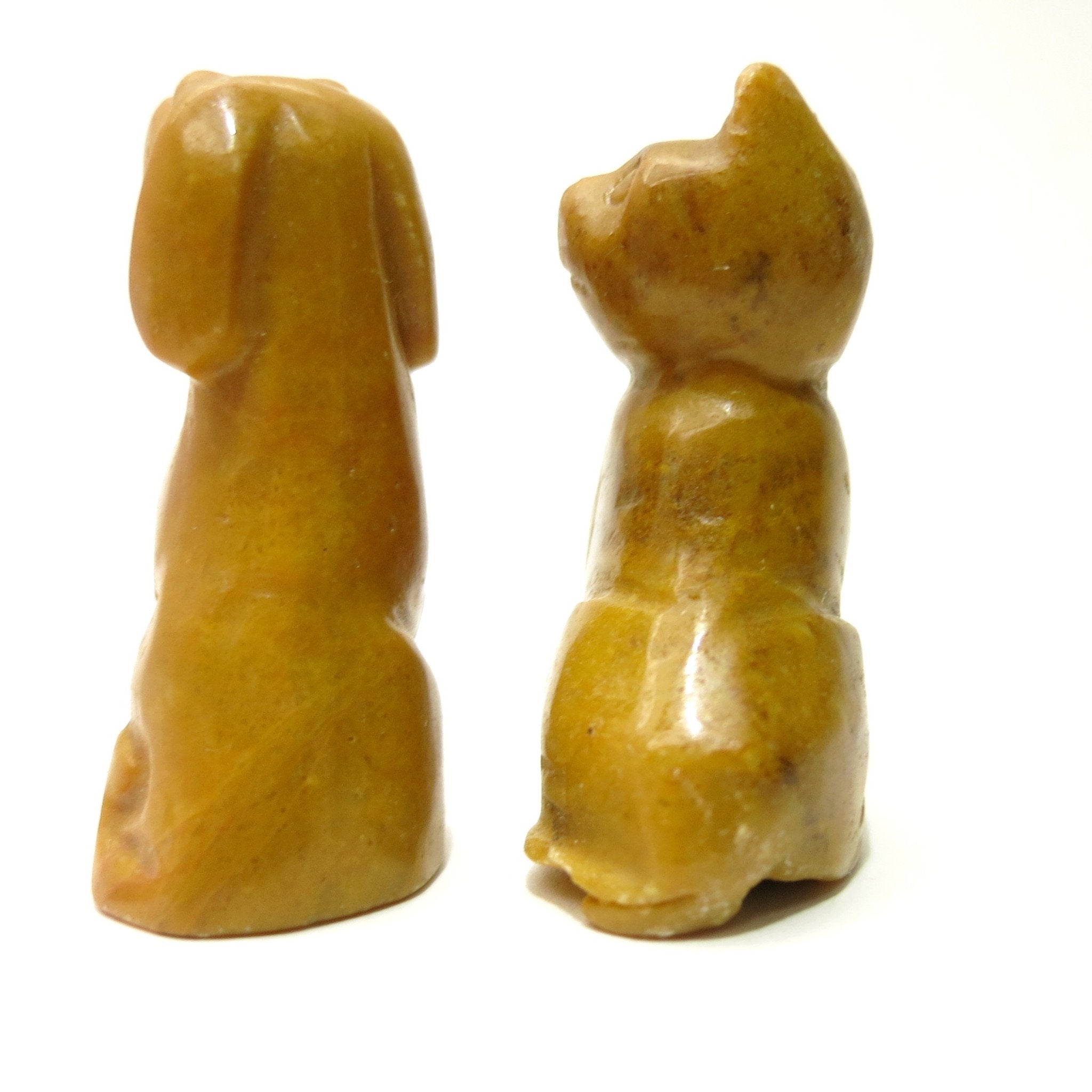 Figurine en pierre de jaspe moutarde Chat et Chien, ensemble animal totem
