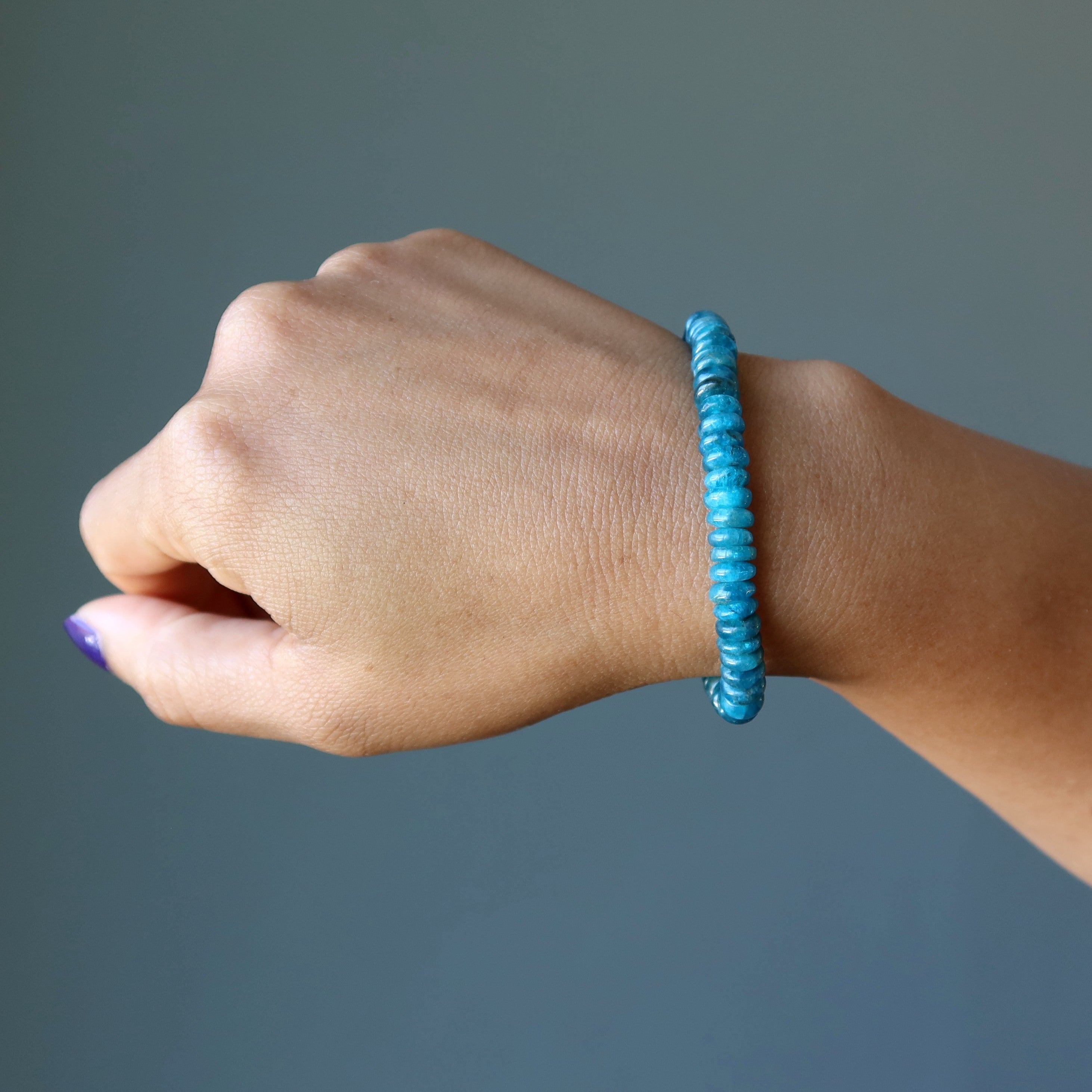 Apatite Bracelet Brilliant Blue Rondelle Beads