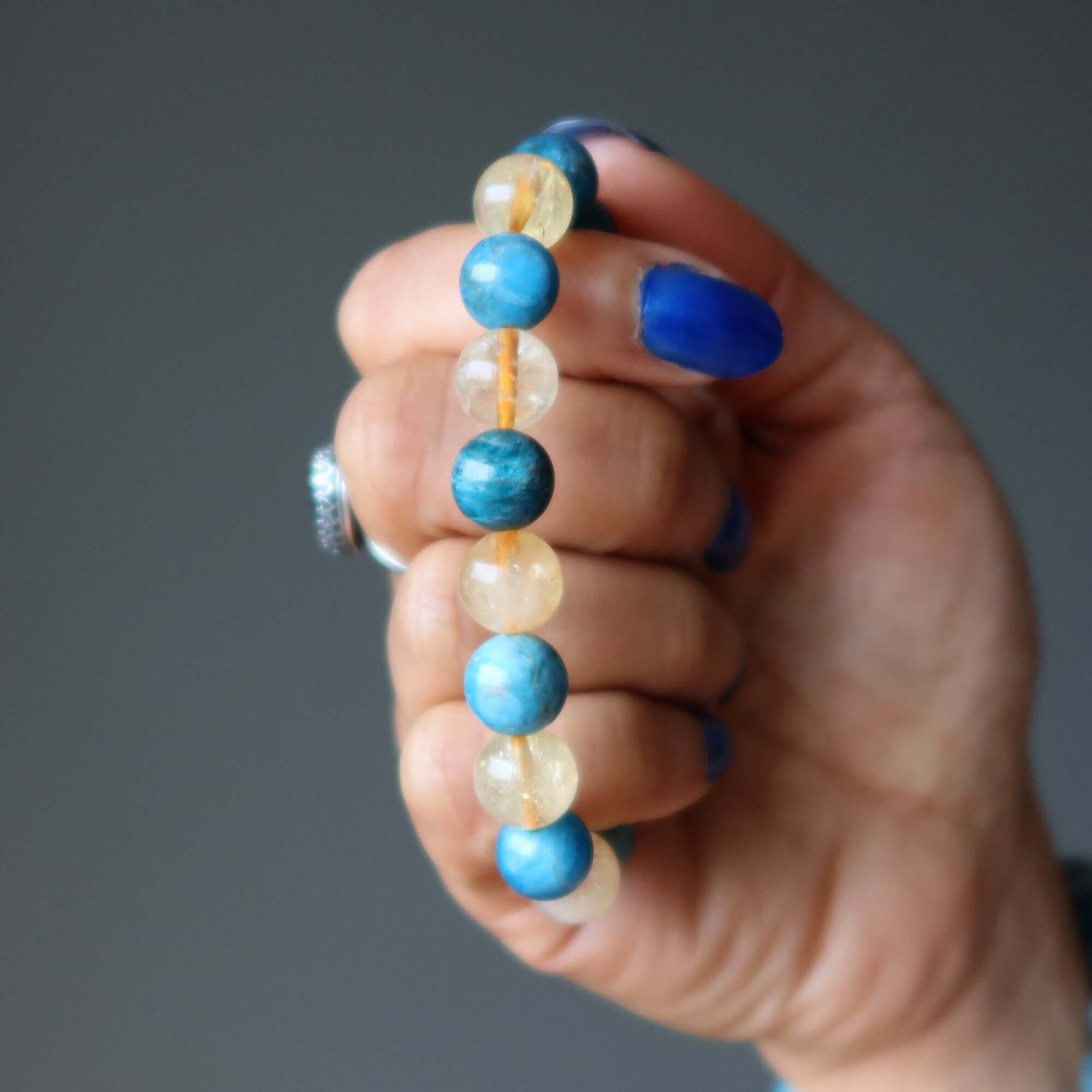 Apatite Bracelet & Citrine Crystal Beads Sunny Sky Abundance