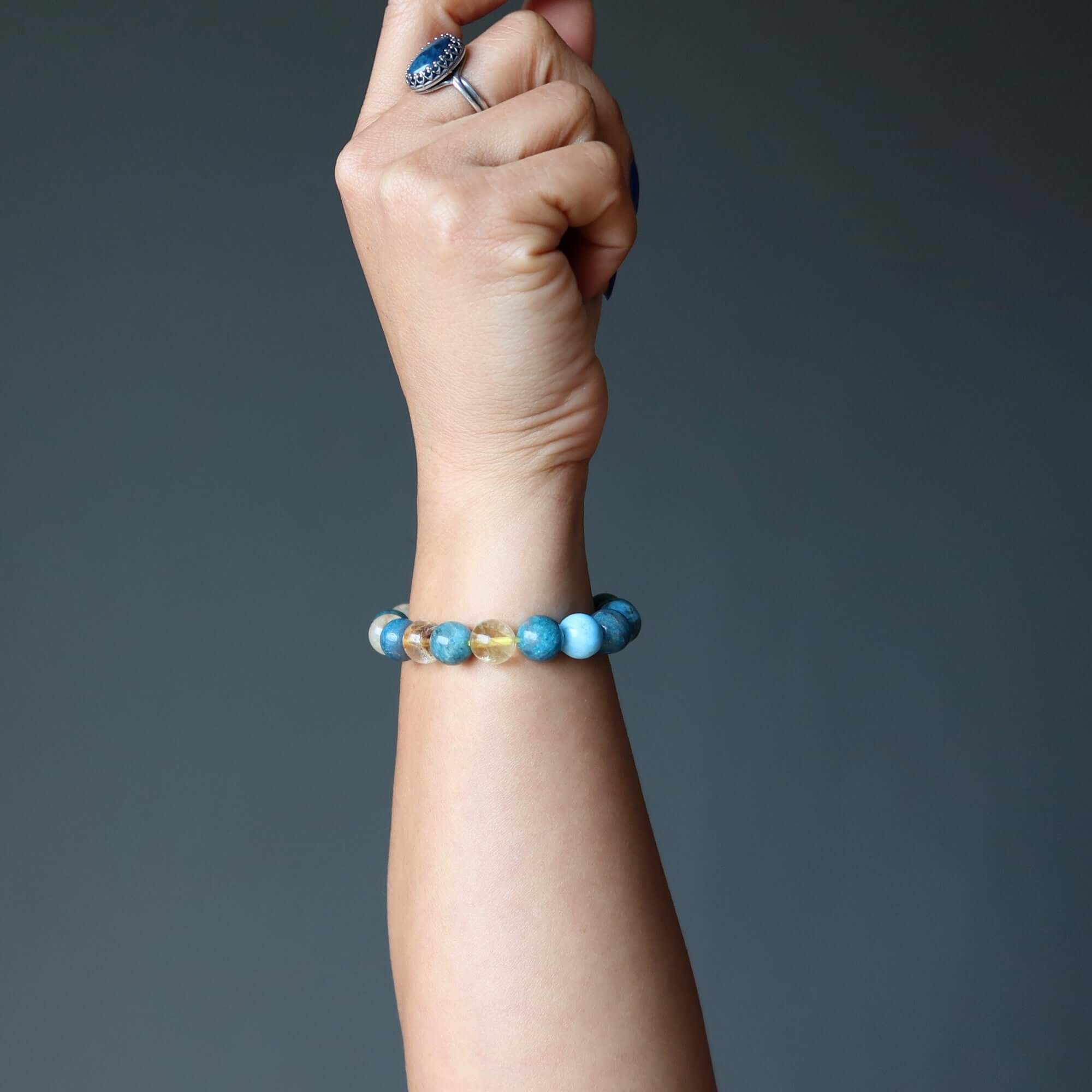 Apatite Bracelet & Citrine Crystal Beads Sunny Sky Abundance
