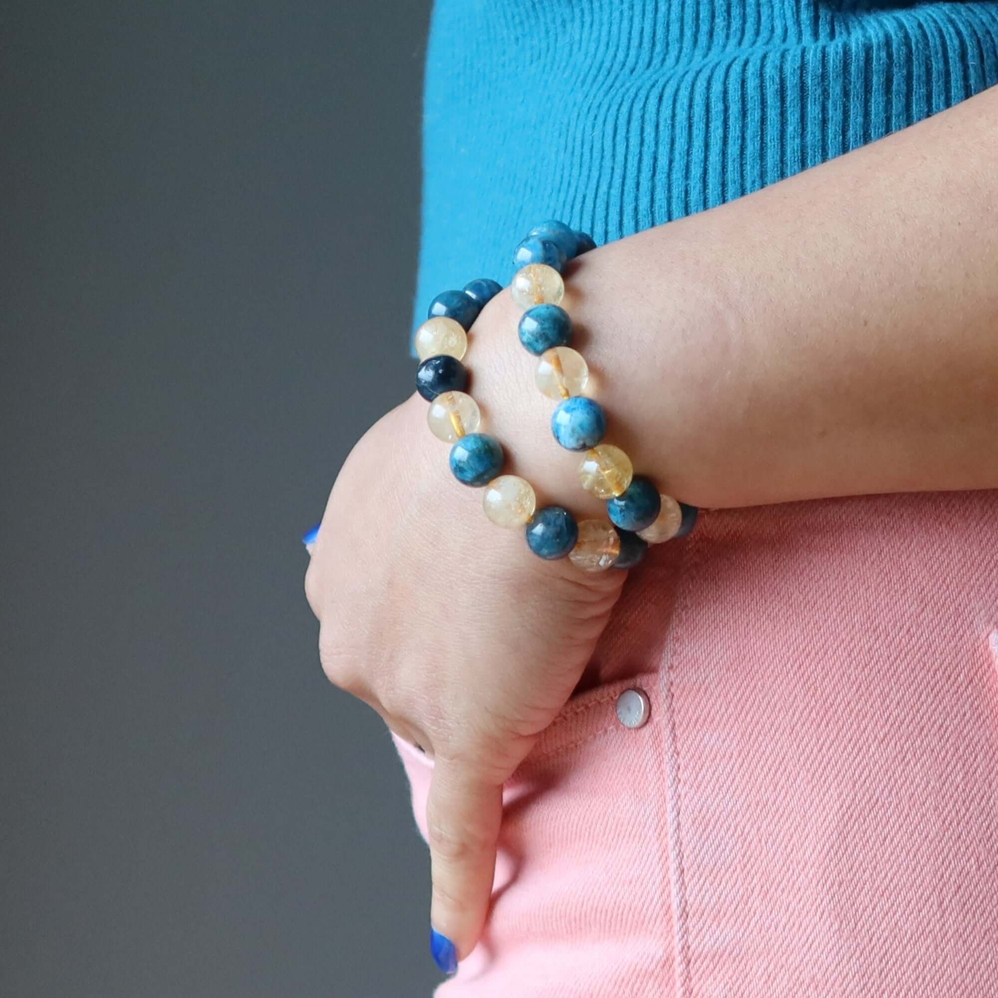 Apatite Bracelet & Citrine Crystal Beads Sunny Sky Abundance