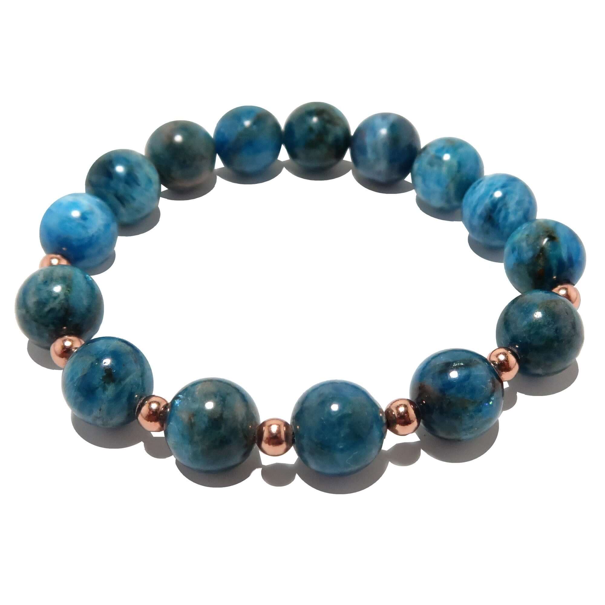 Bracelet en Apatite Perles de Cristal Bleu Royal sur Grandeur de Cuivre
