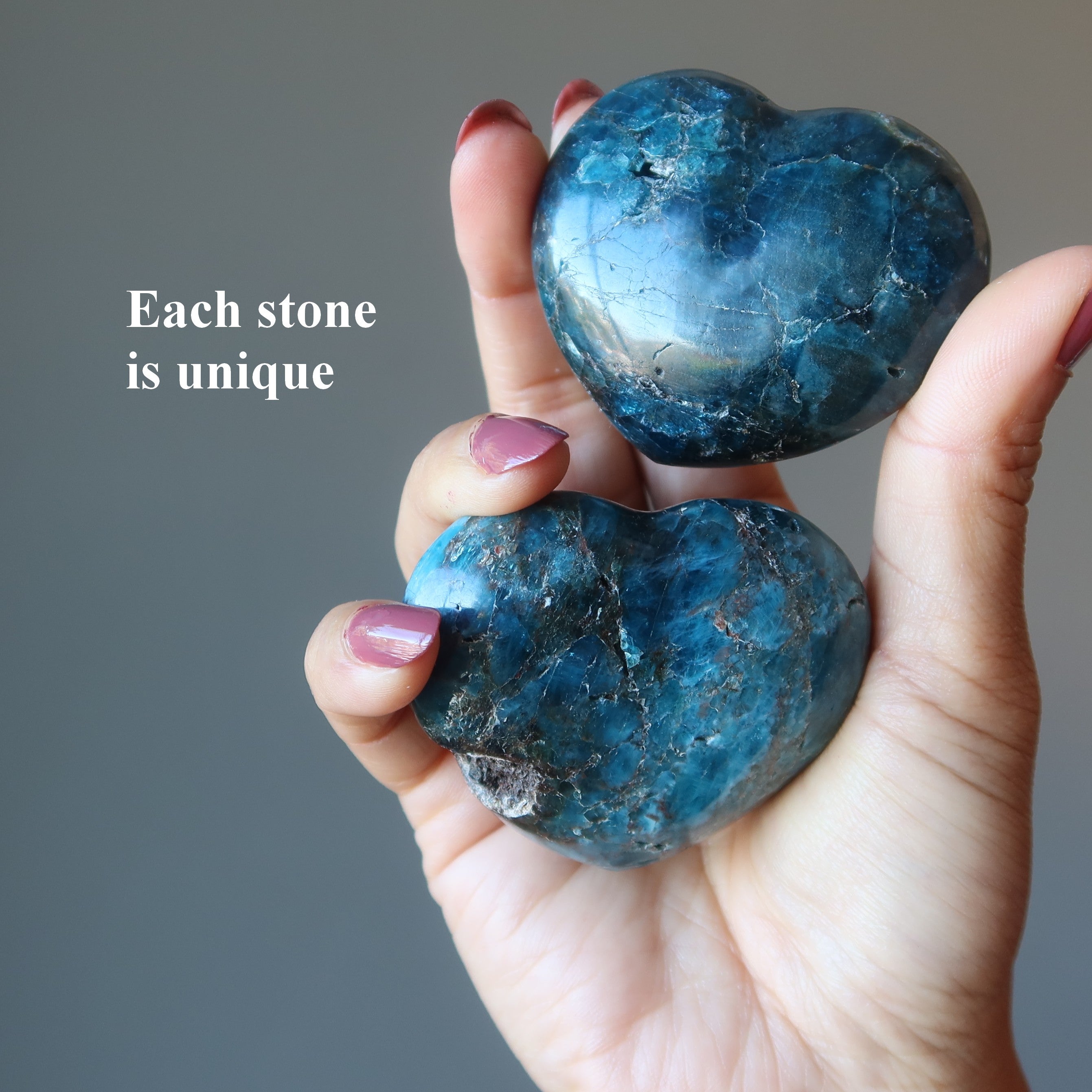 Cœur en apatite - Je t'aime à la folie - Gemme bleue craquelée