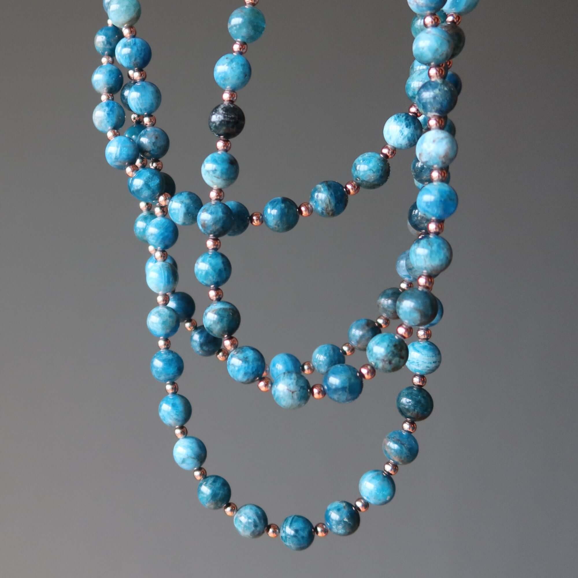 Apatite Necklace Blue Manifestation Beads Copper