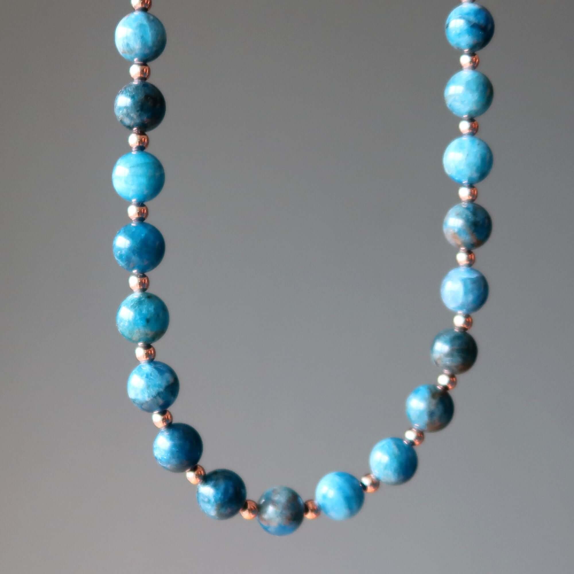 Apatite Necklace Blue Manifestation Beads Copper