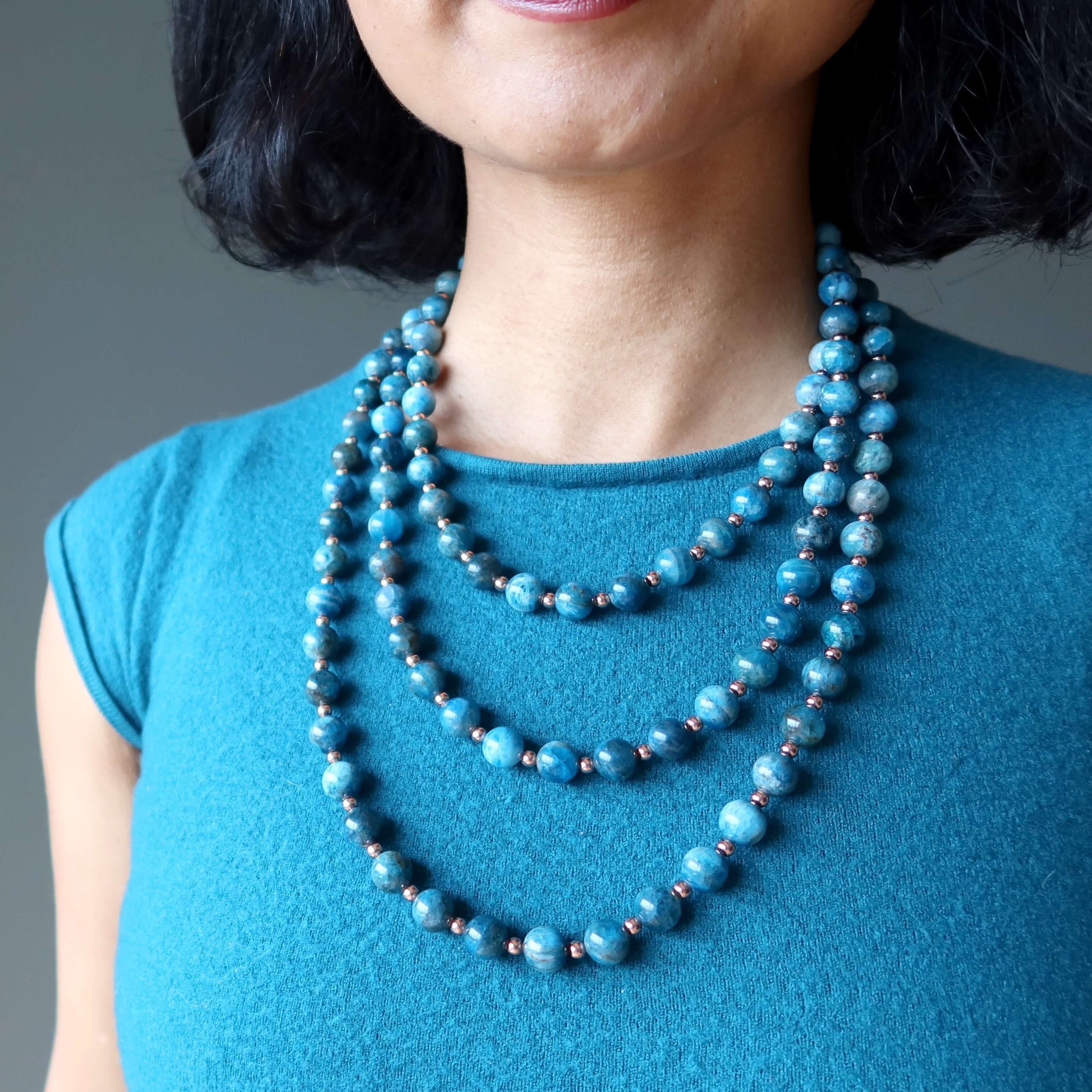 Apatite Necklace Blue Manifestation Beads Copper