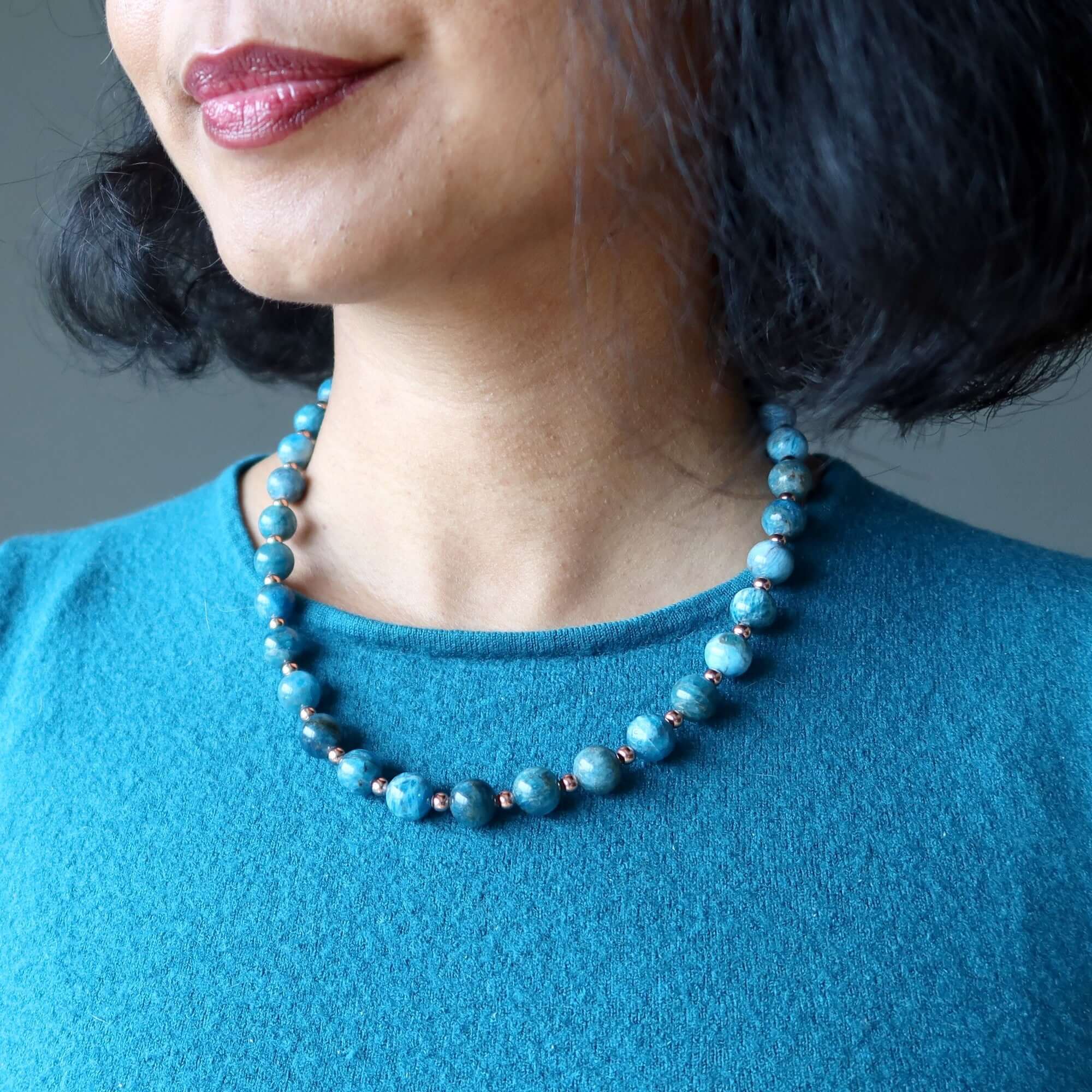 Apatite Necklace Blue Manifestation Beads Copper