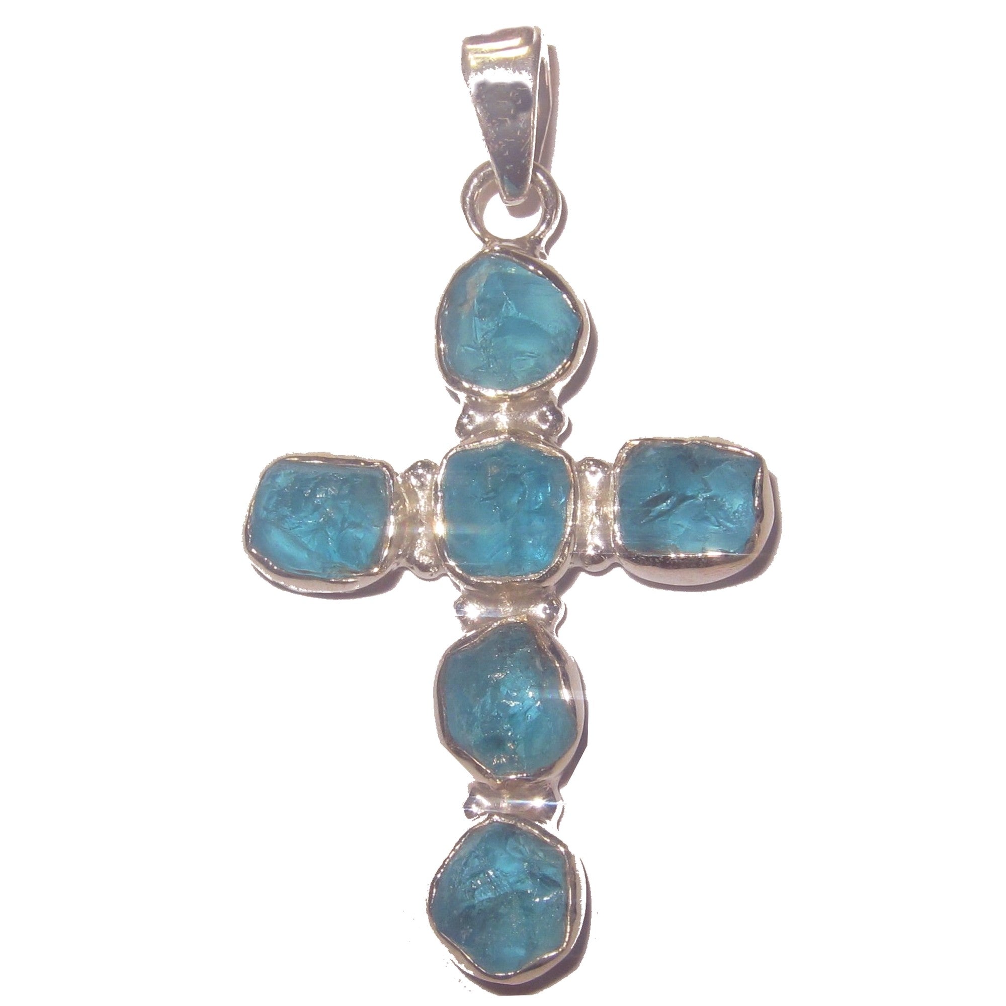 Pendentif en apatite, croix bleue, gemme Believer, argent sterling