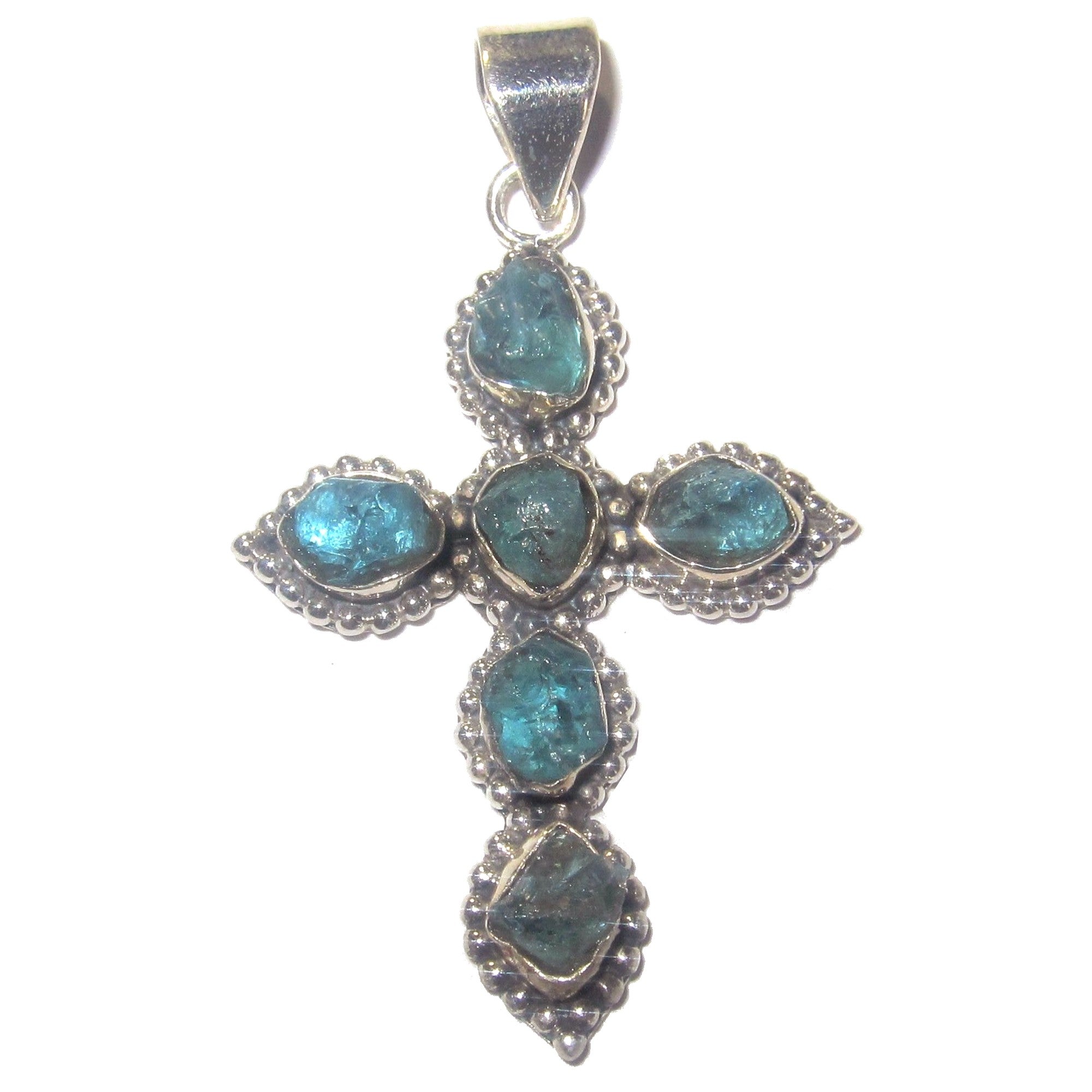 Apatit-Anhänger Blaues Kreuz Gläubiger Edelstein Sterlingsilber