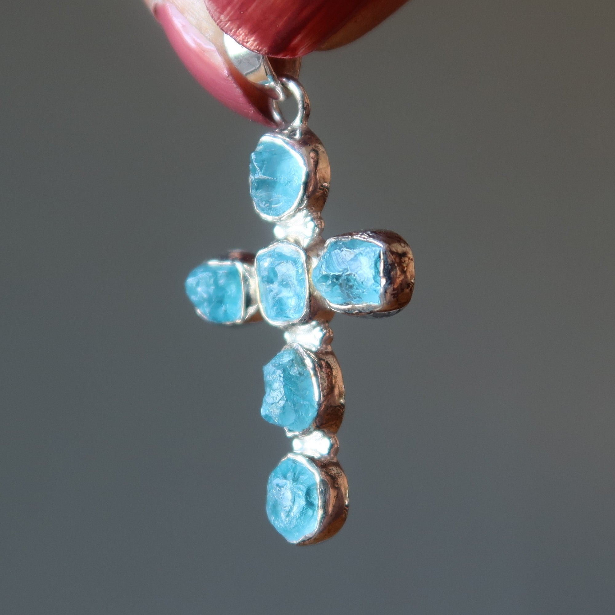 Pendentif en apatite, croix bleue, gemme Believer, argent sterling
