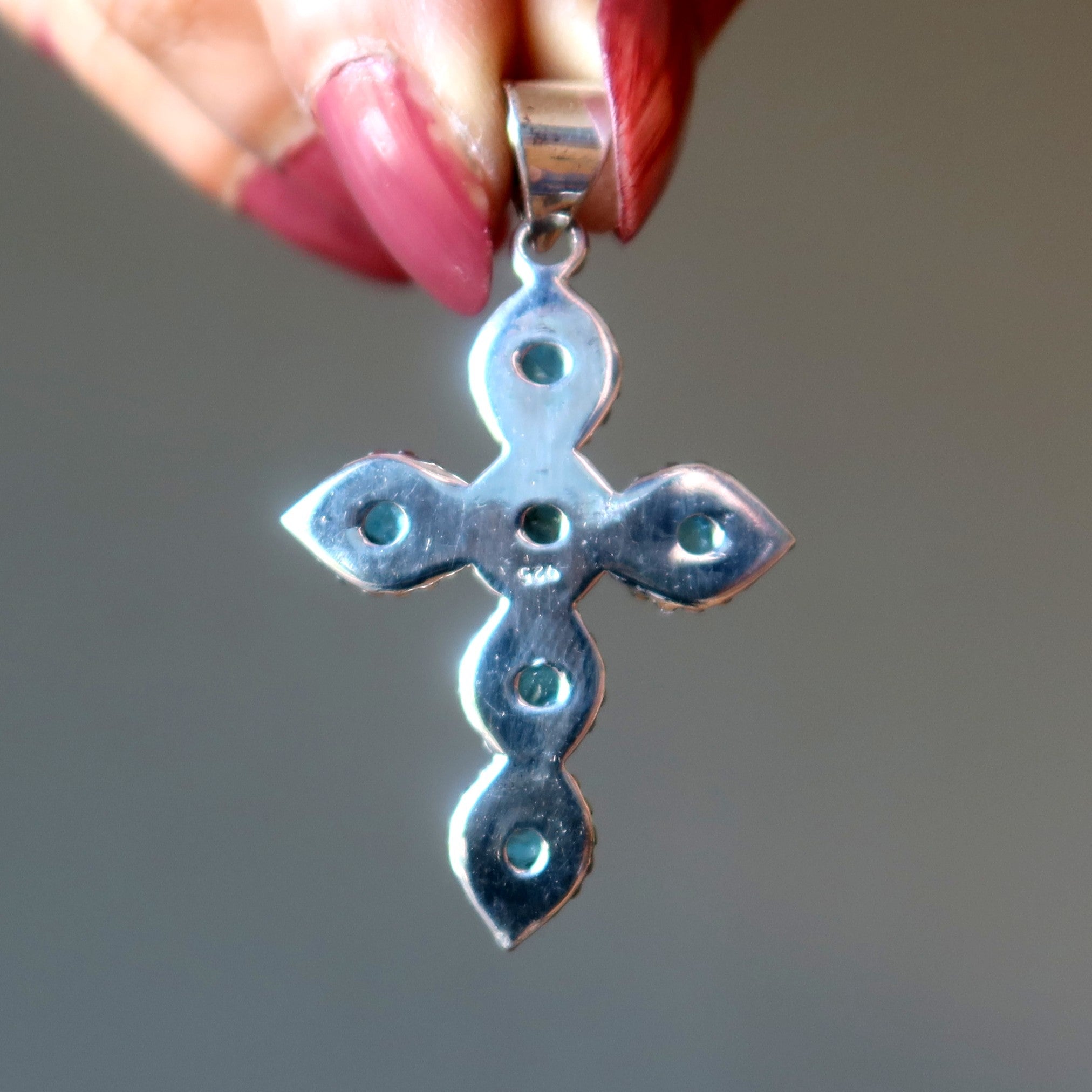Pendentif en apatite, croix bleue, gemme Believer, argent sterling