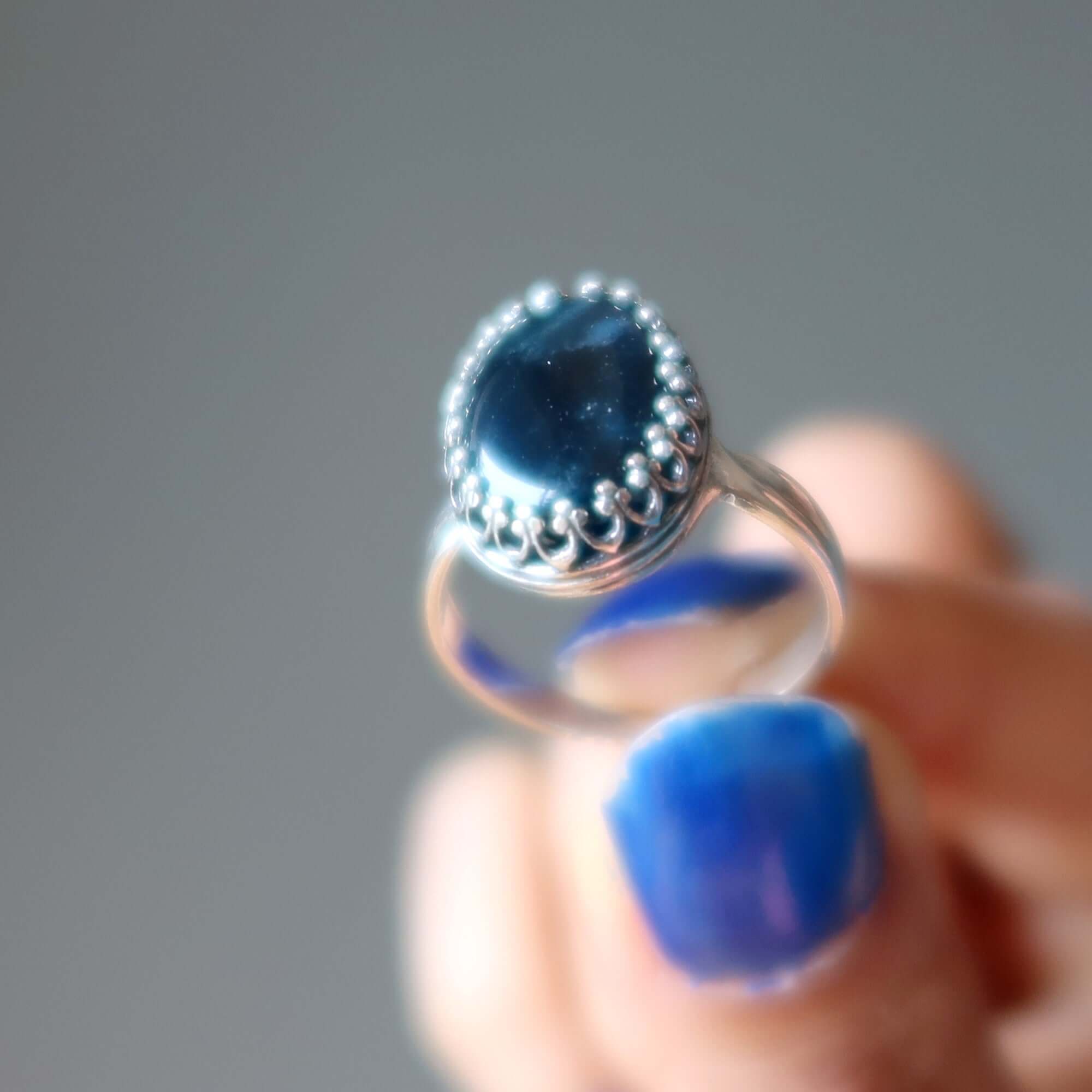 Apatite Ring Blue Shine Sterling Silver Adjustable