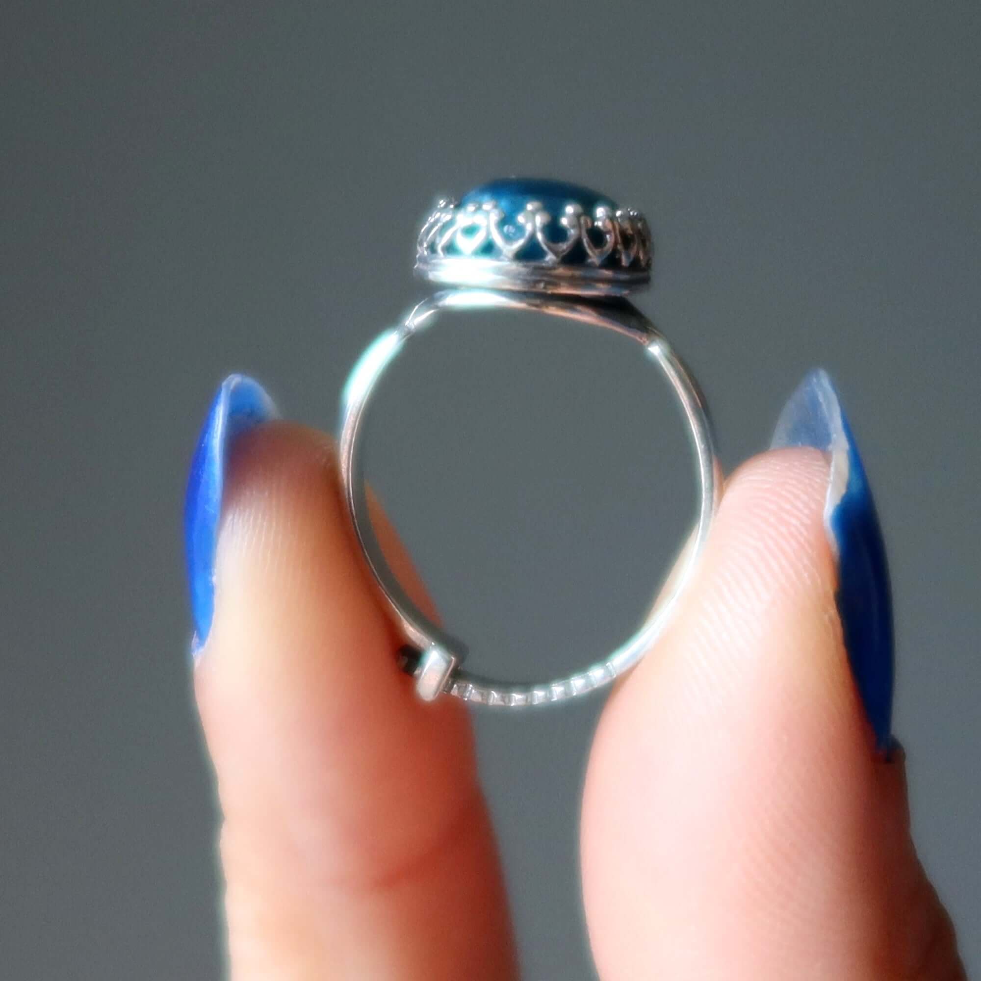 Apatite Ring Blue Shine Sterling Silver Adjustable