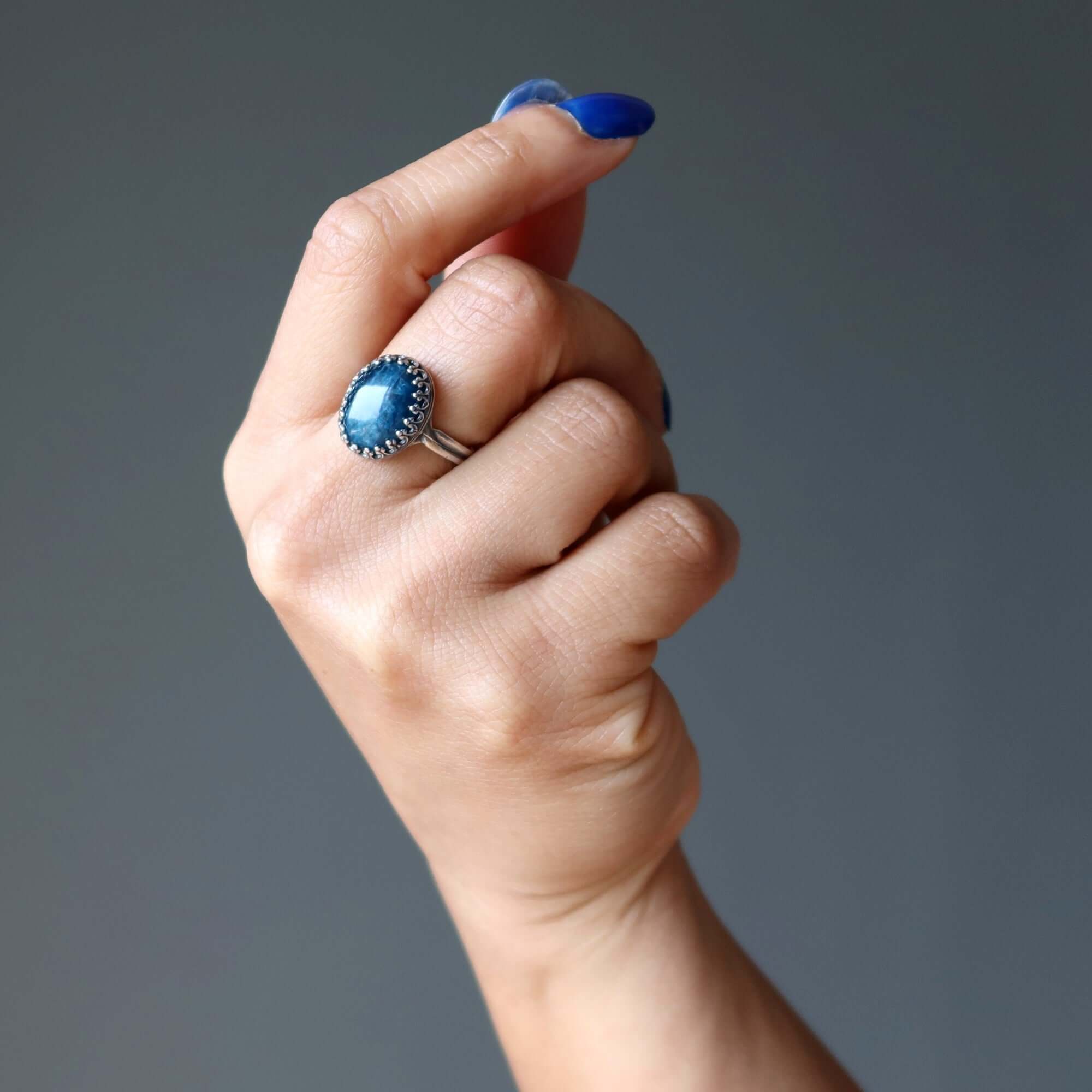 Apatite Ring Blue Shine Sterling Silver Adjustable