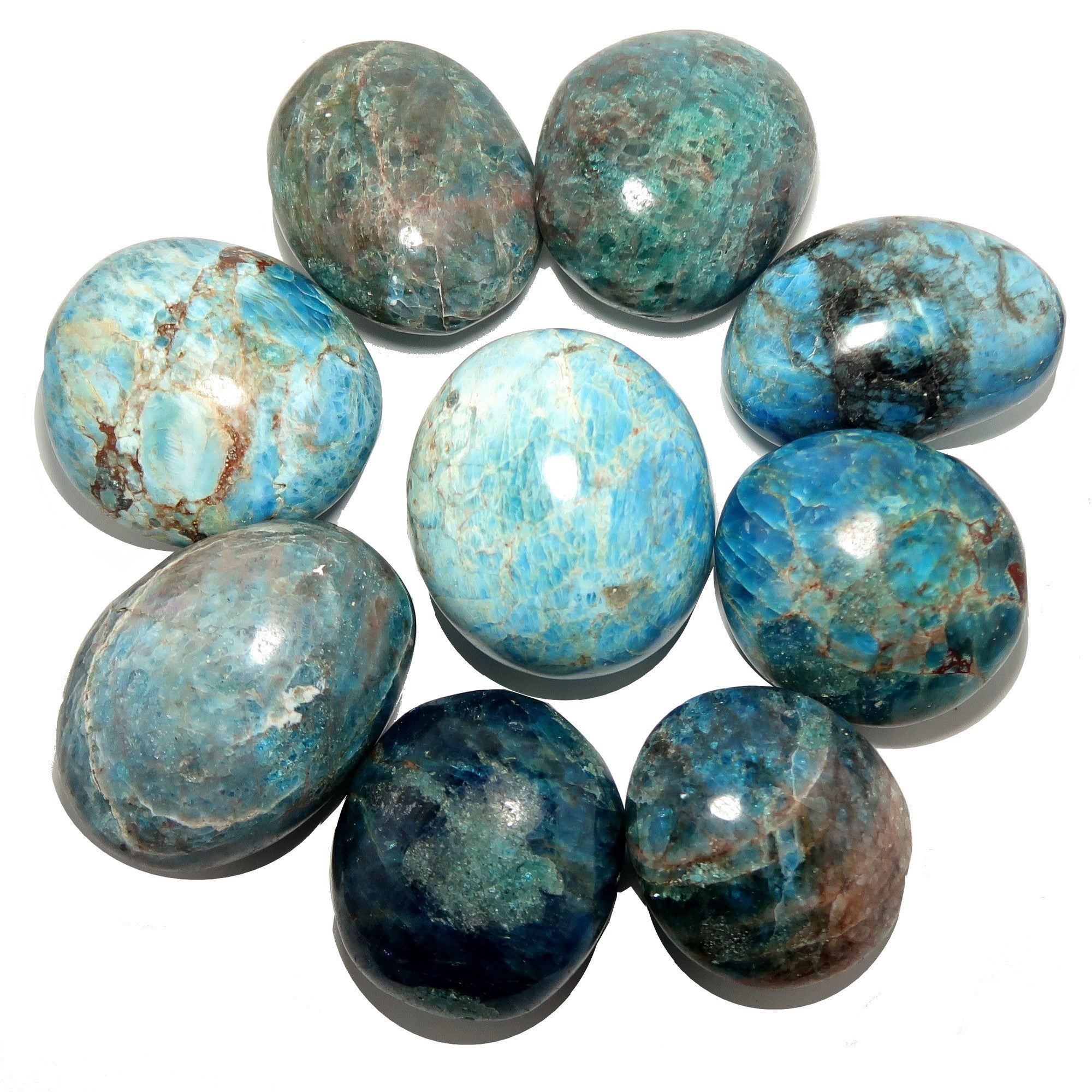 Apatit-Handstein-Bündel Blaues Himmel-Mandala-Set mit 9 Stück