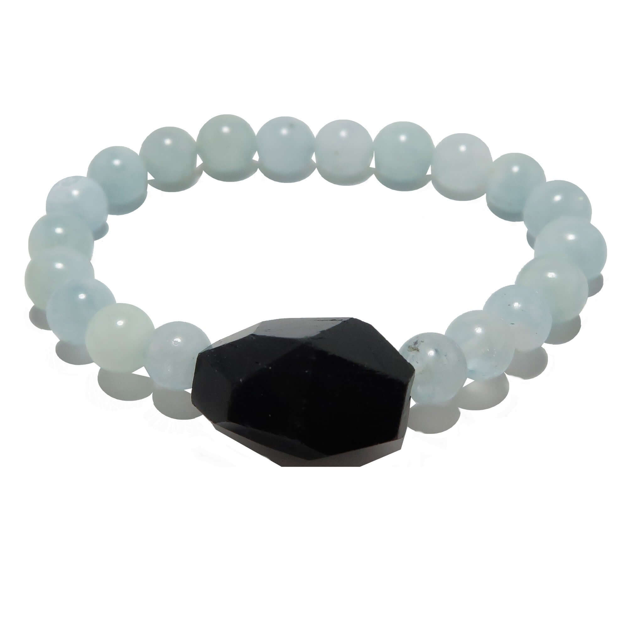 Aquamarine Bracelet & Black Tourmaline Bead Peace Protector